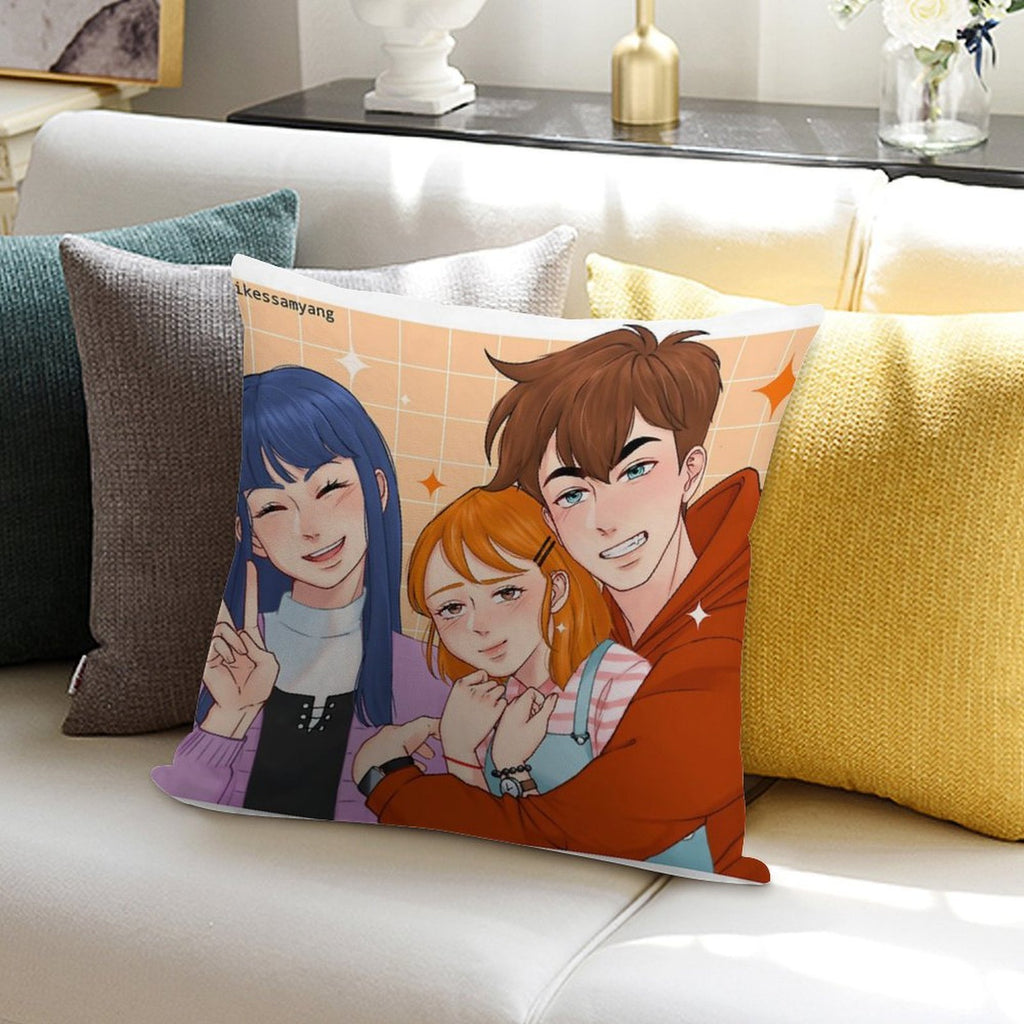 The Trio Friend Soft Skin-Friendly Throw Pillow