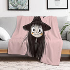 Spooky-Cute Witch in Sketch Style – Big Witch Hat & Big Eyes Travel-friendly Throw Blanket