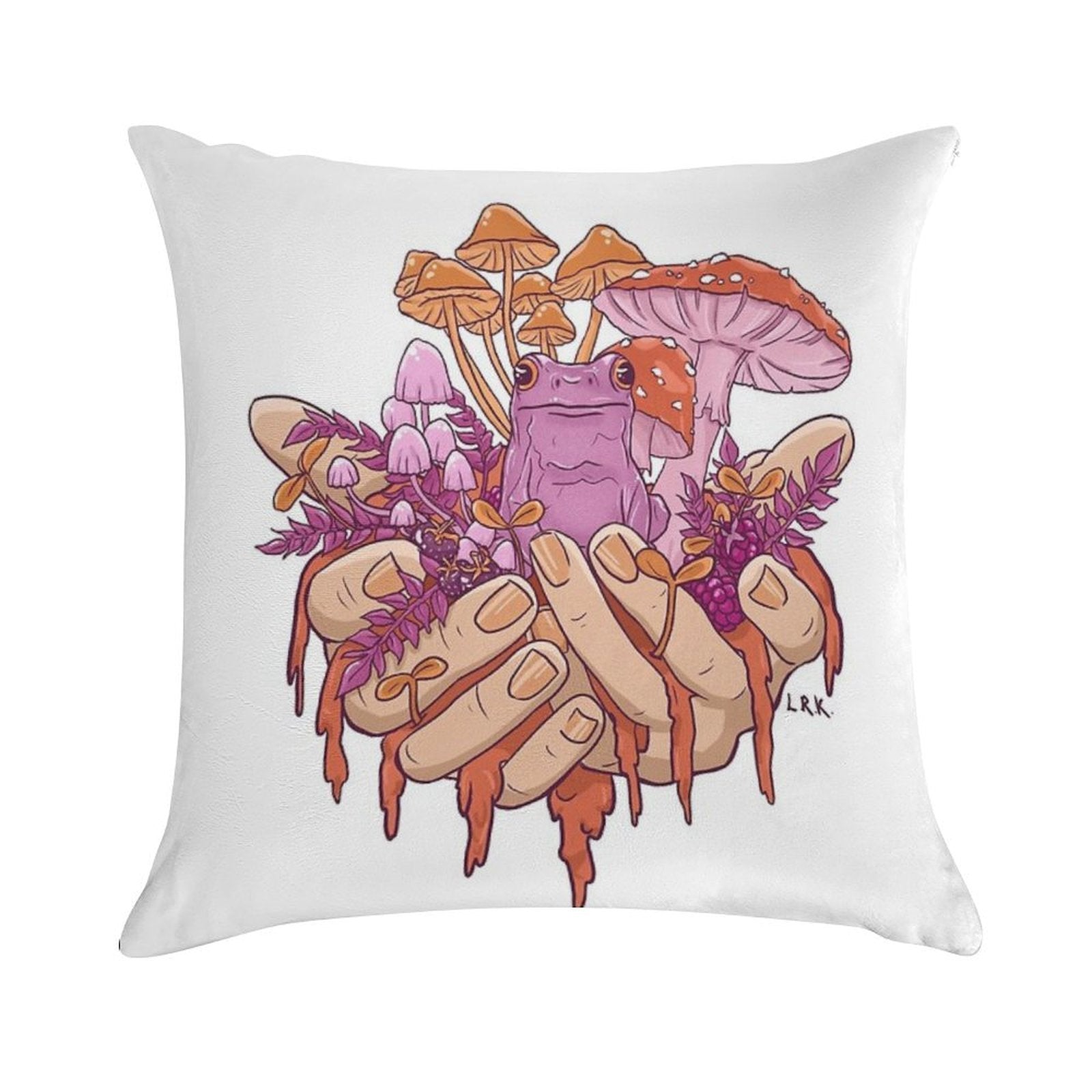 Sapphic Toadstool Frog Handful Soft Washable Throw Pillow