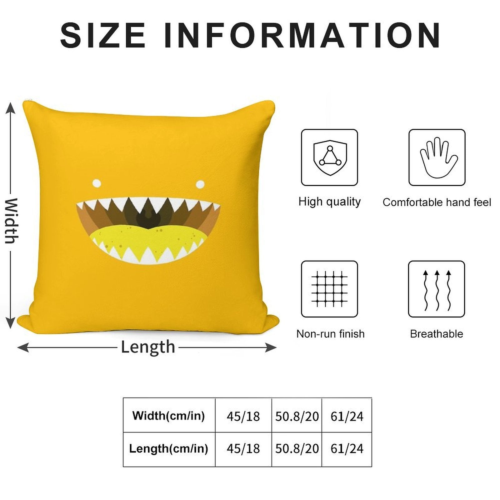 Mouth Tee Yellow Soft Hidden Zipper Throw Pillow