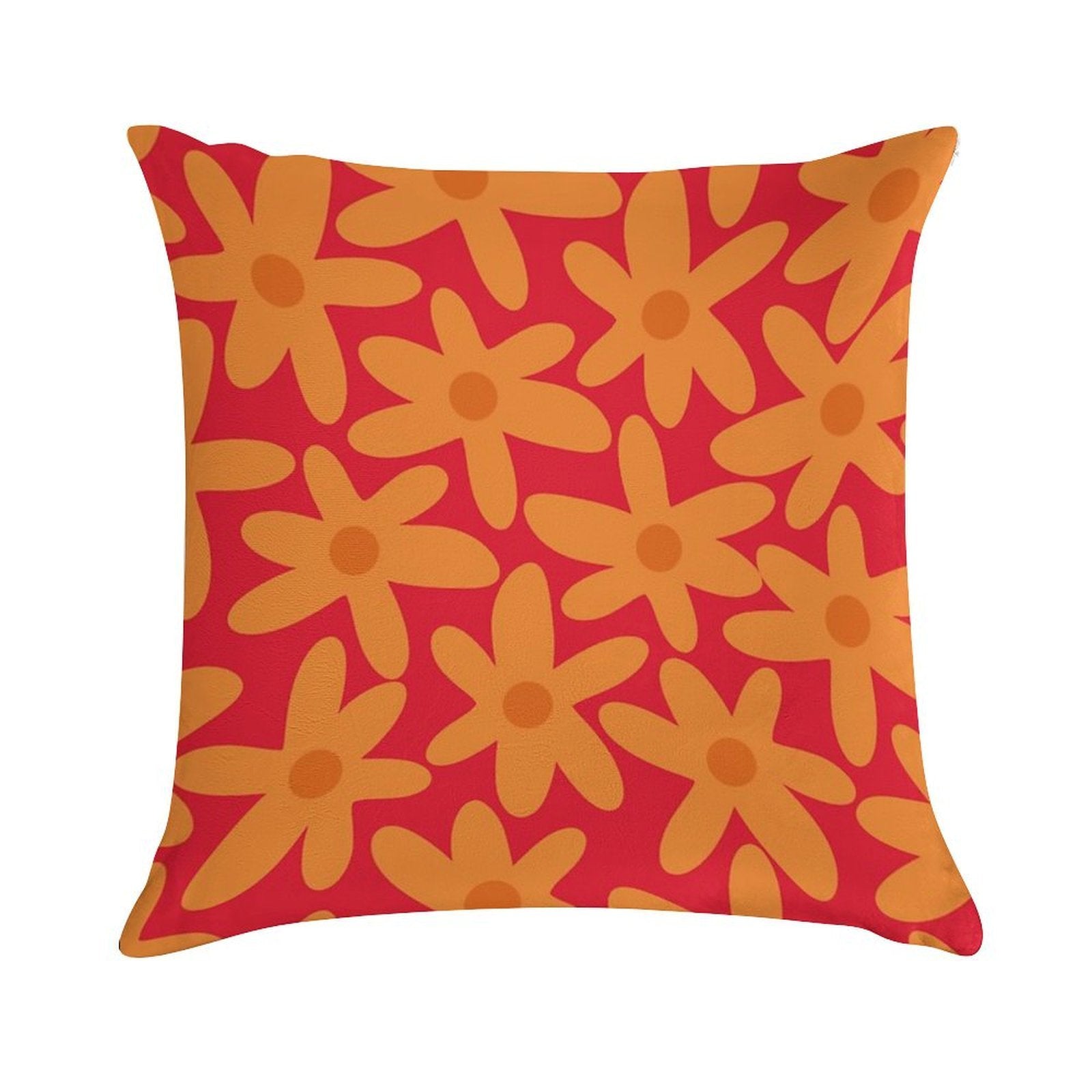 Daisy Time Retro Floral Pattern in Orange And Red Soft Gift Ready Throw Pillow