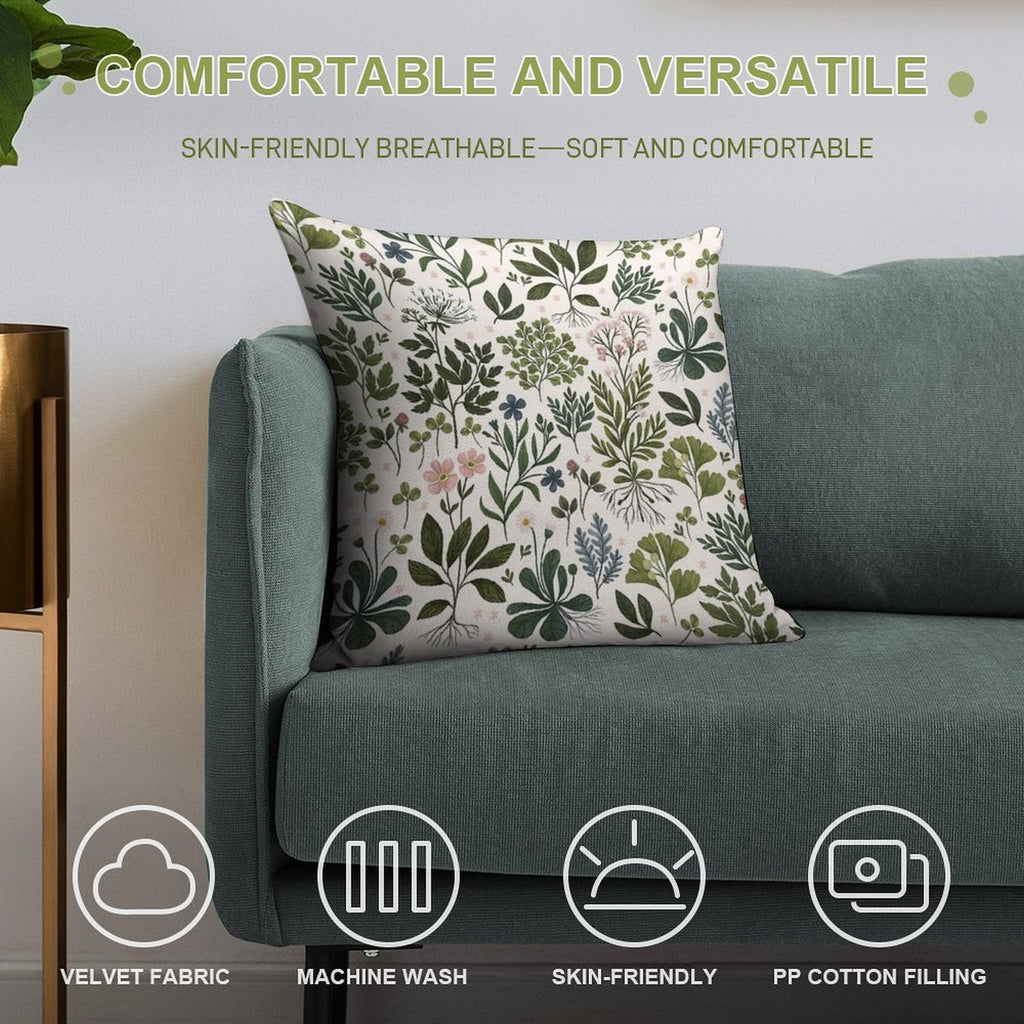 Herbarium Bright Soft Shrink-Resistant Throw Pillow