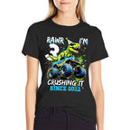 3rd Birthday Monster Truck Dinosaur Party Boys Rawr I'm 3  High-quality Stitching T-Shirt