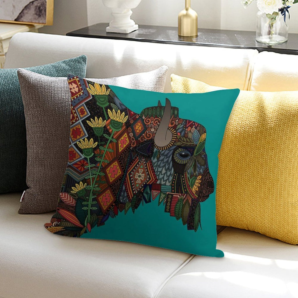 Bison Teal Soft Reinforced Edging Throw Pillow