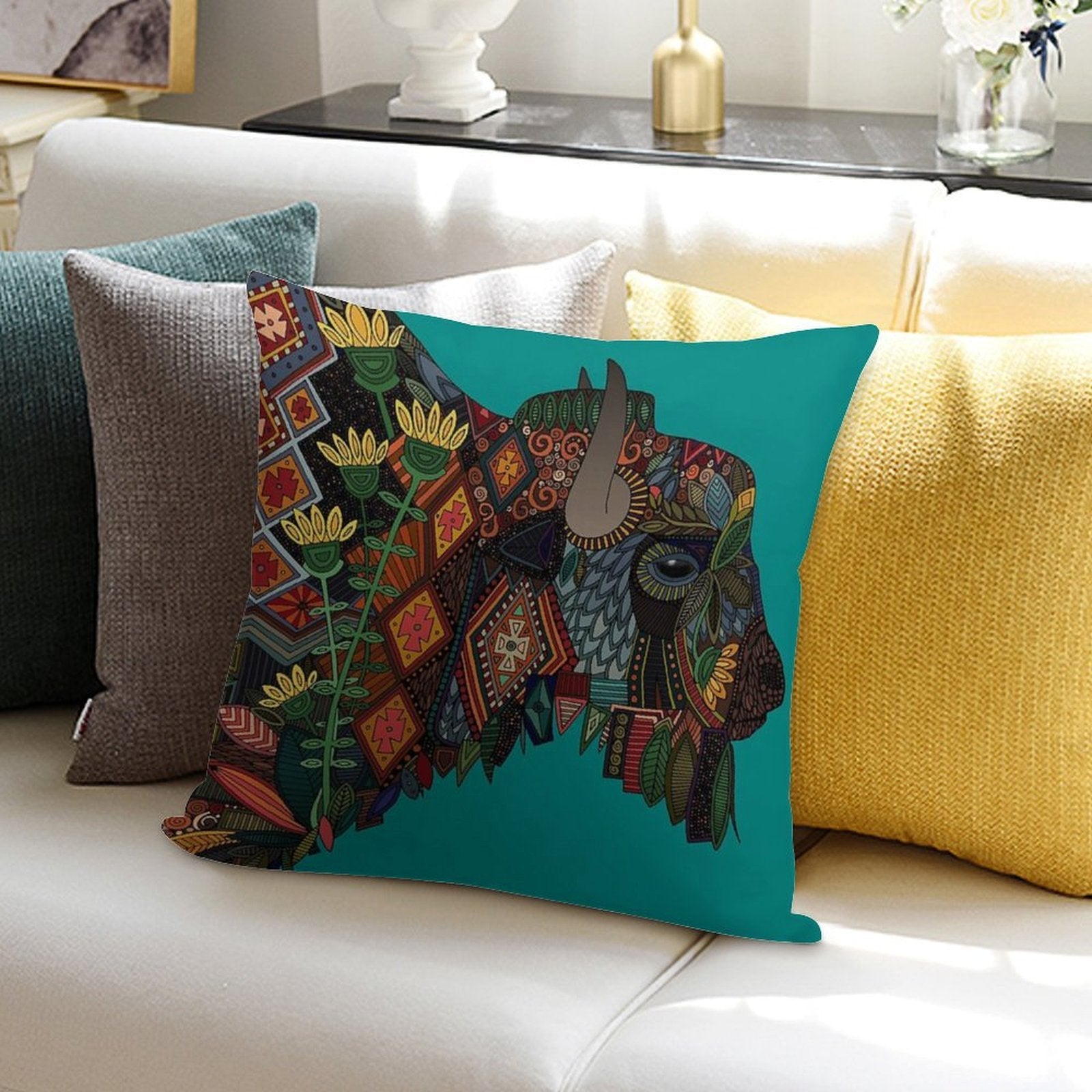 Bison Teal Soft Reinforced Edging Throw Pillow
