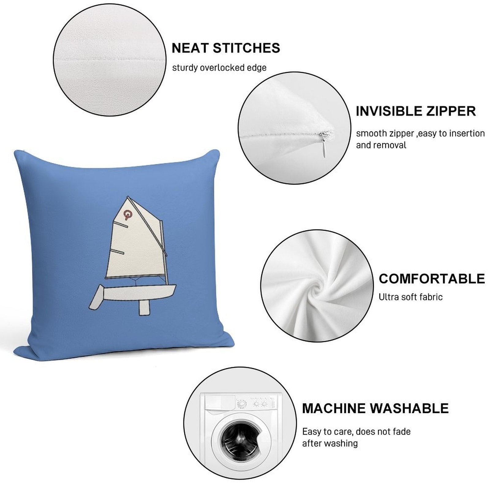 Optimist Sailboat - White Soft Skin-Friendly Throw Pillow