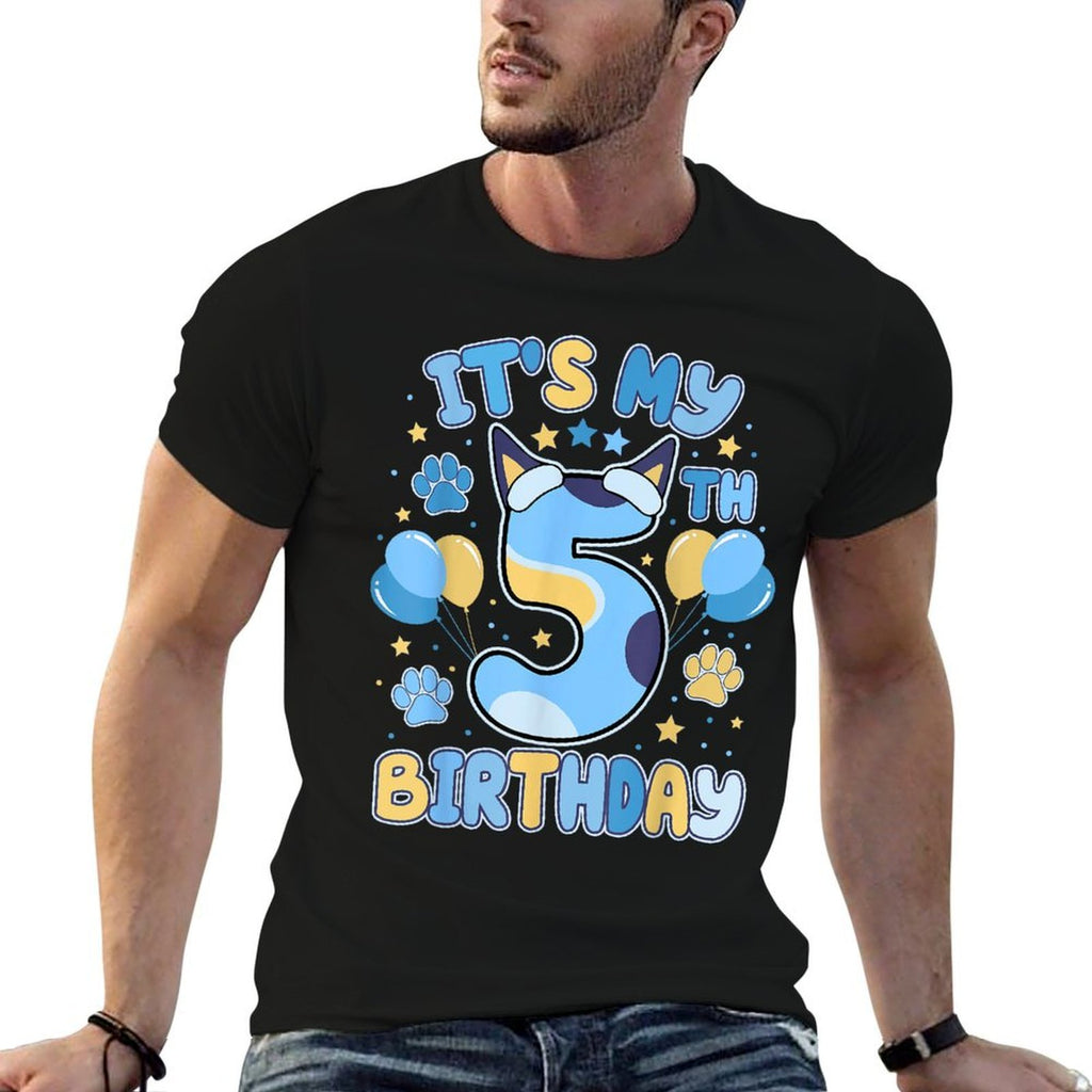 5th Birthday Boy Blue Dog Theme Party Five Cool 5 Year Old  Stretchy T-Shirt