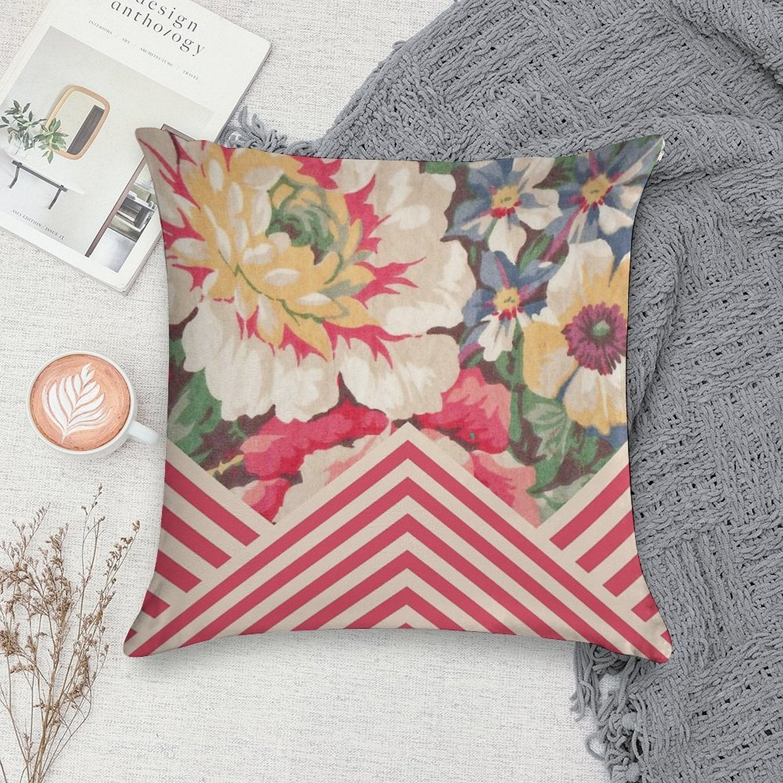 Candy Floral Chevron Soft Durable Construction Throw Pillow