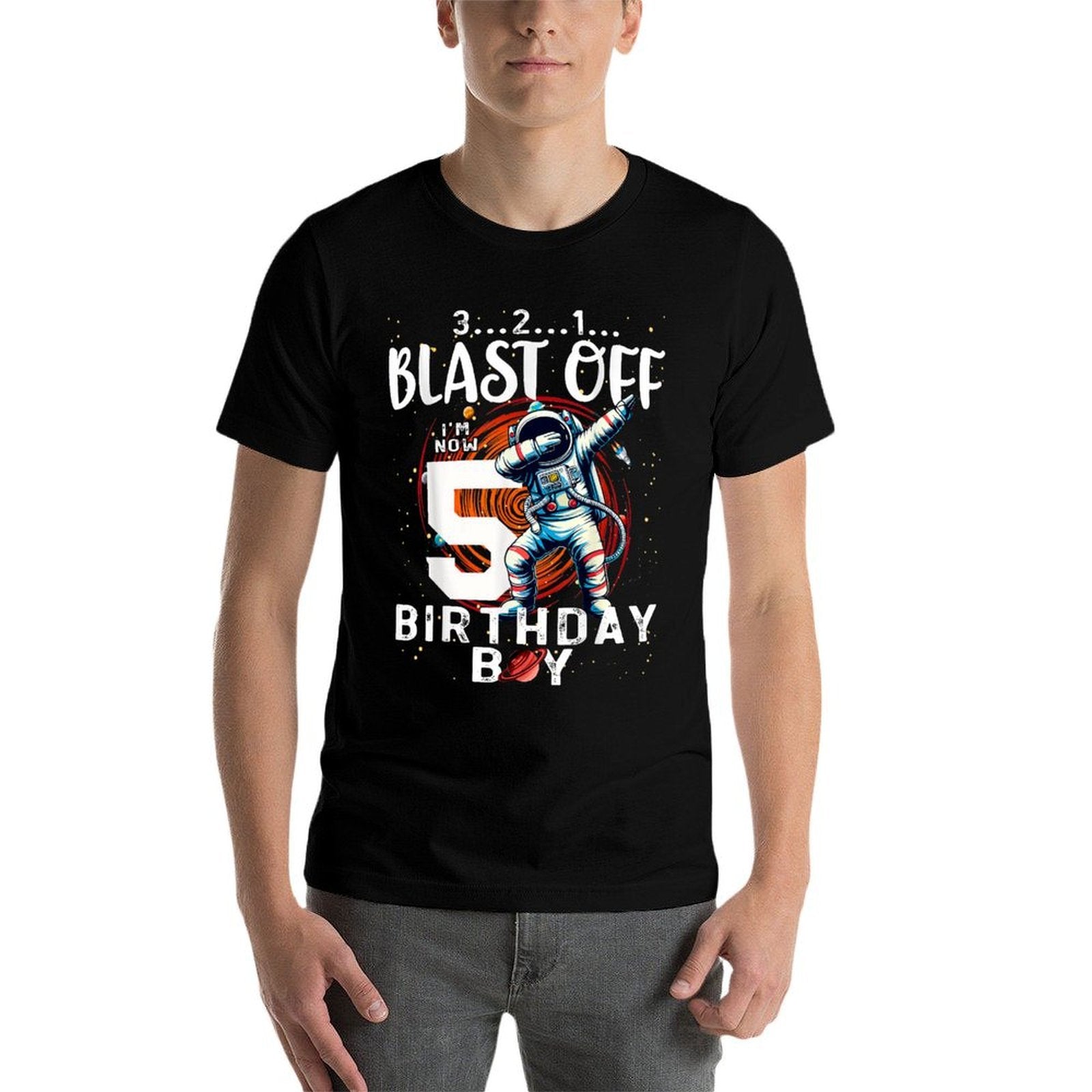 5 Birthday Boy Astronaut Astronomy 5th Year Old Birtday  Fade-proof Color T-Shirt
