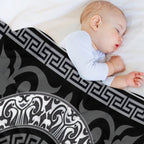 Ornate Baroque Black Grey White Greek Key Plush Throw Blanket