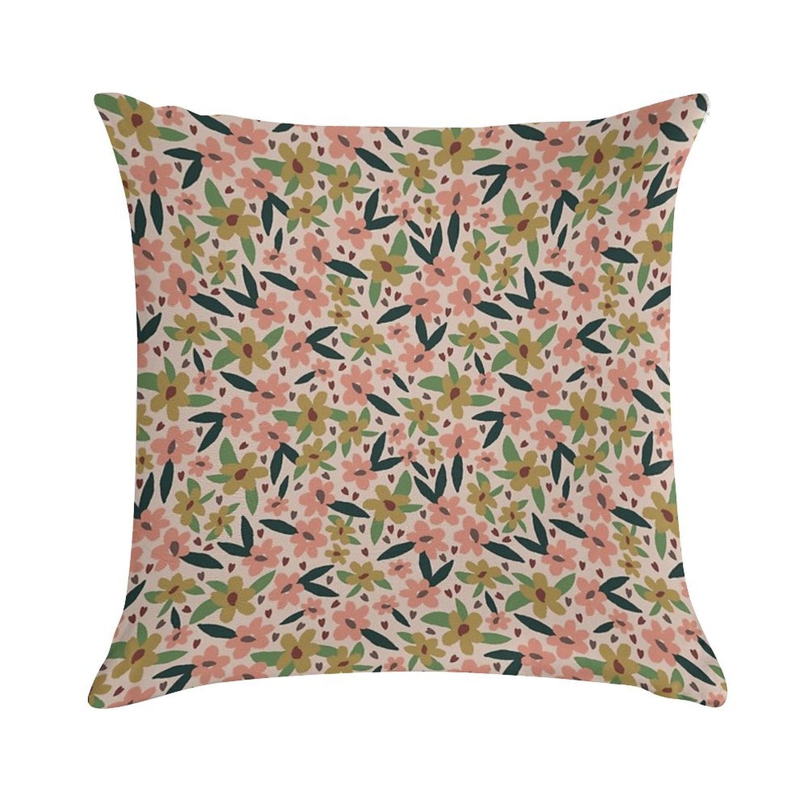 Colorful Spring Pink Green Leaf Flowers Pattern Soft Multiple Sizes Throw Pillow
