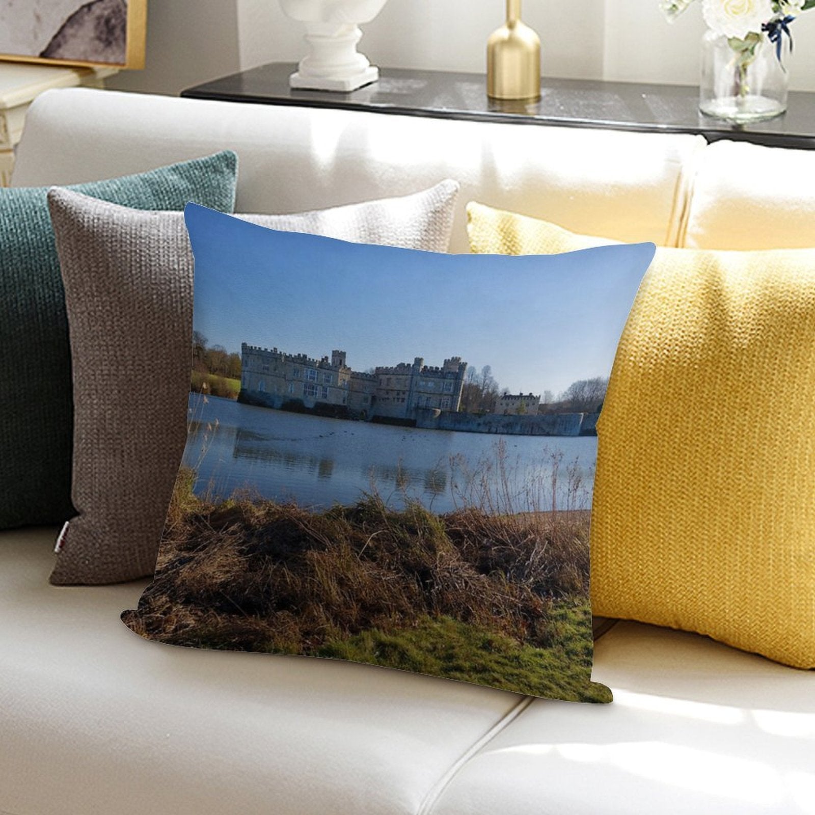 Panoramic View of Leeds Castle in Kent England UK Soft Multiple Sizes Throw Pillow