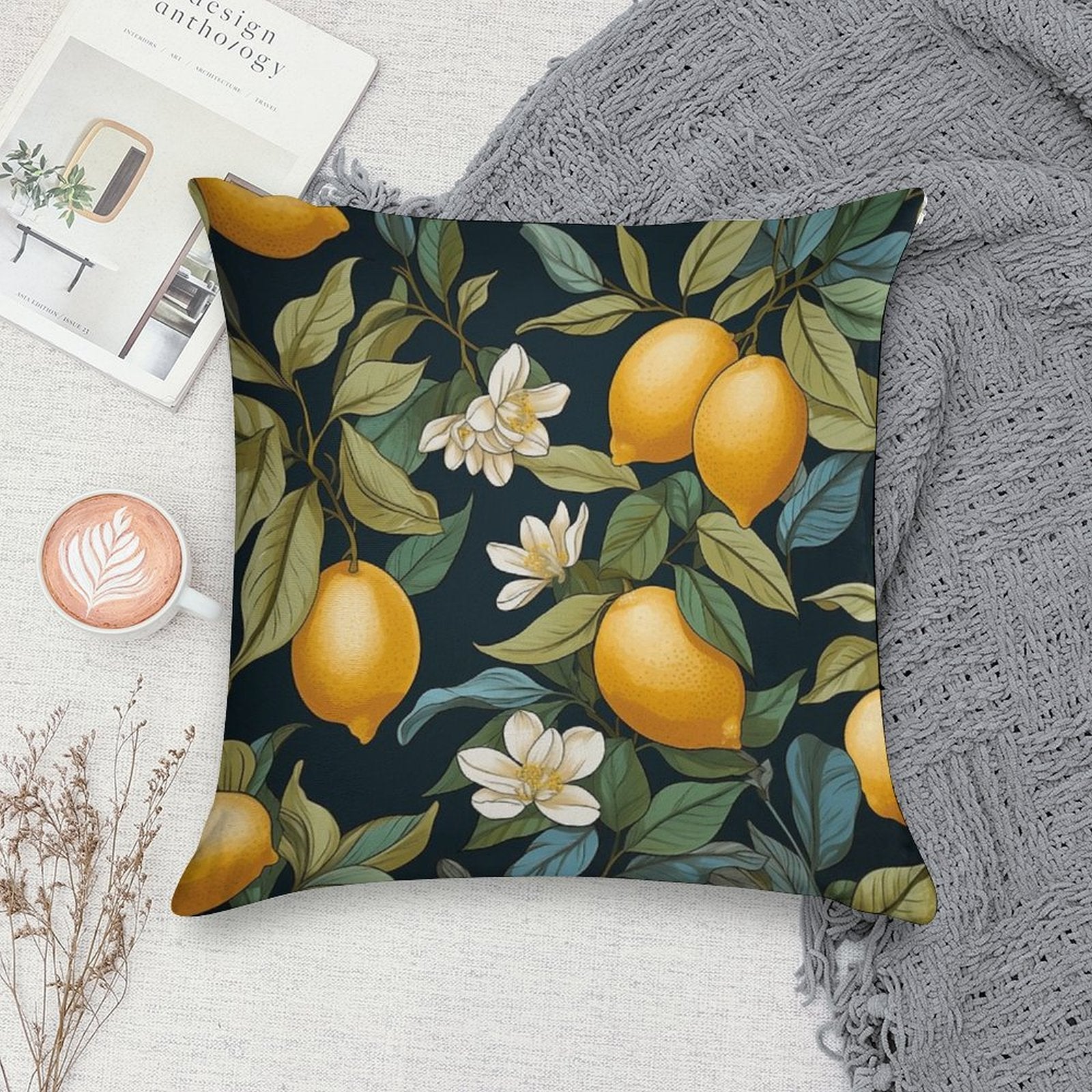 Lemon Pattern Watercolor Soft Home Decor Throw Pillow