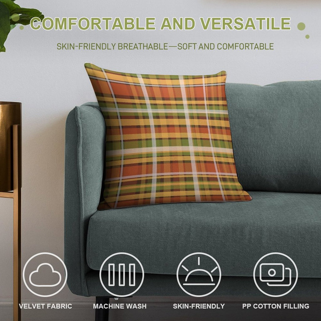 Retro Autumn Plaid Fine Stripes Pattern Soft Warmth Comfort Throw Pillow