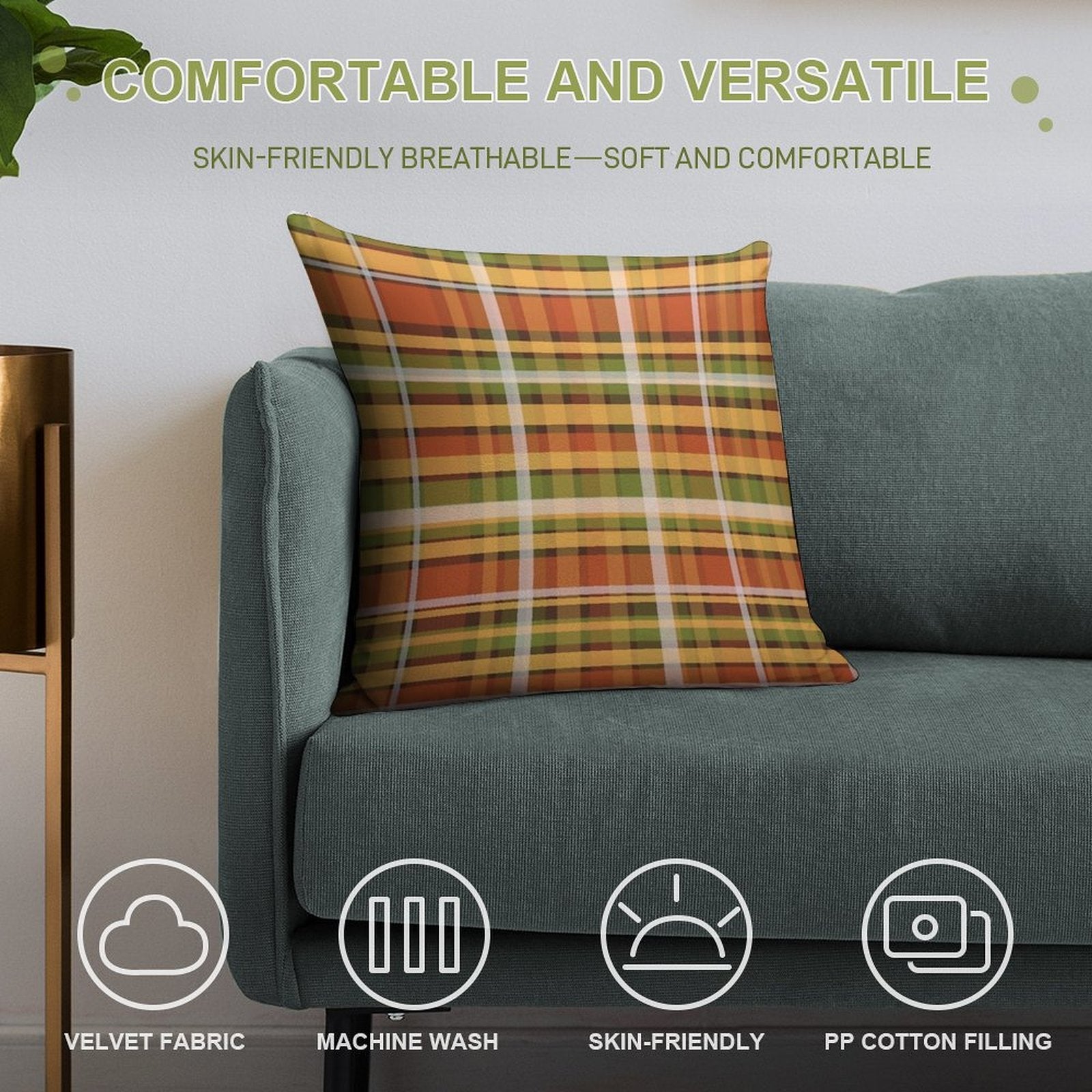 Retro Autumn Plaid Fine Stripes Pattern Soft Warmth Comfort Throw Pillow