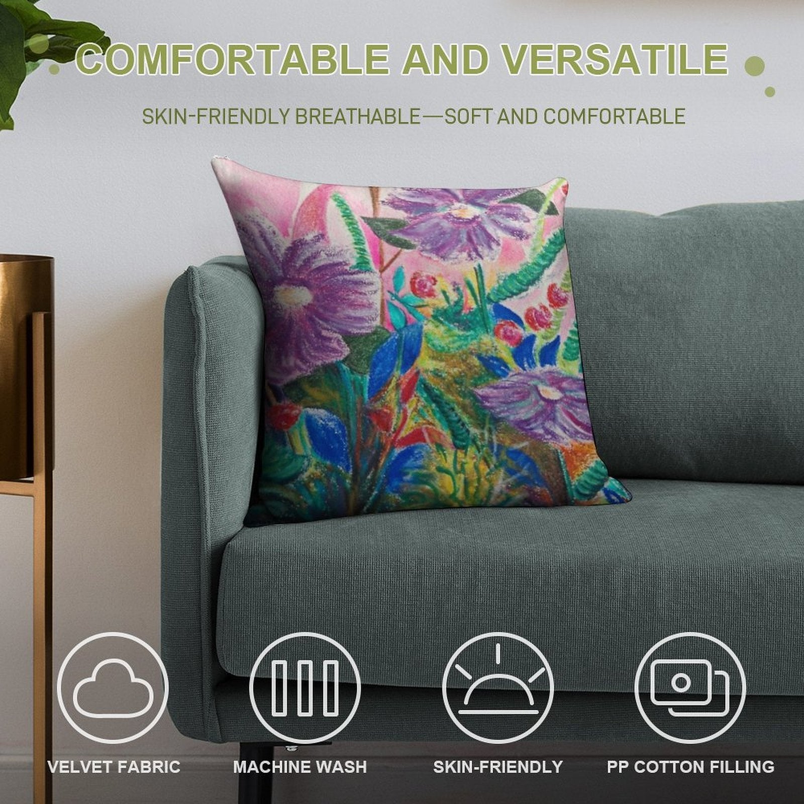 Flower Power Soft Washable Throw Pillow