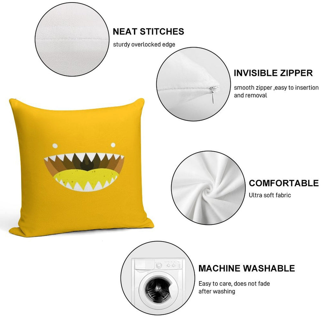 Mouth Tee Yellow Soft Hidden Zipper Throw Pillow