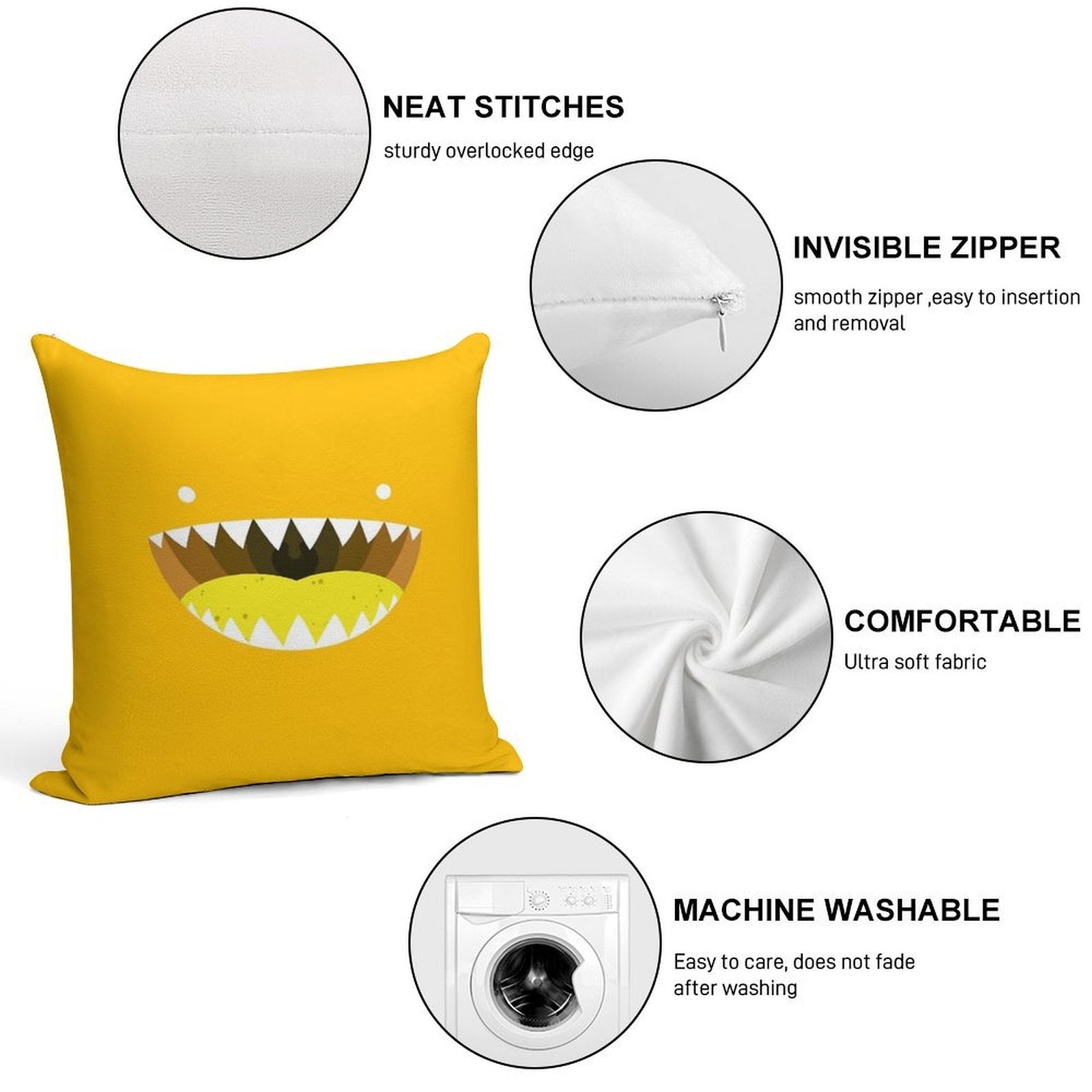 Mouth Tee Yellow Soft Hidden Zipper Throw Pillow