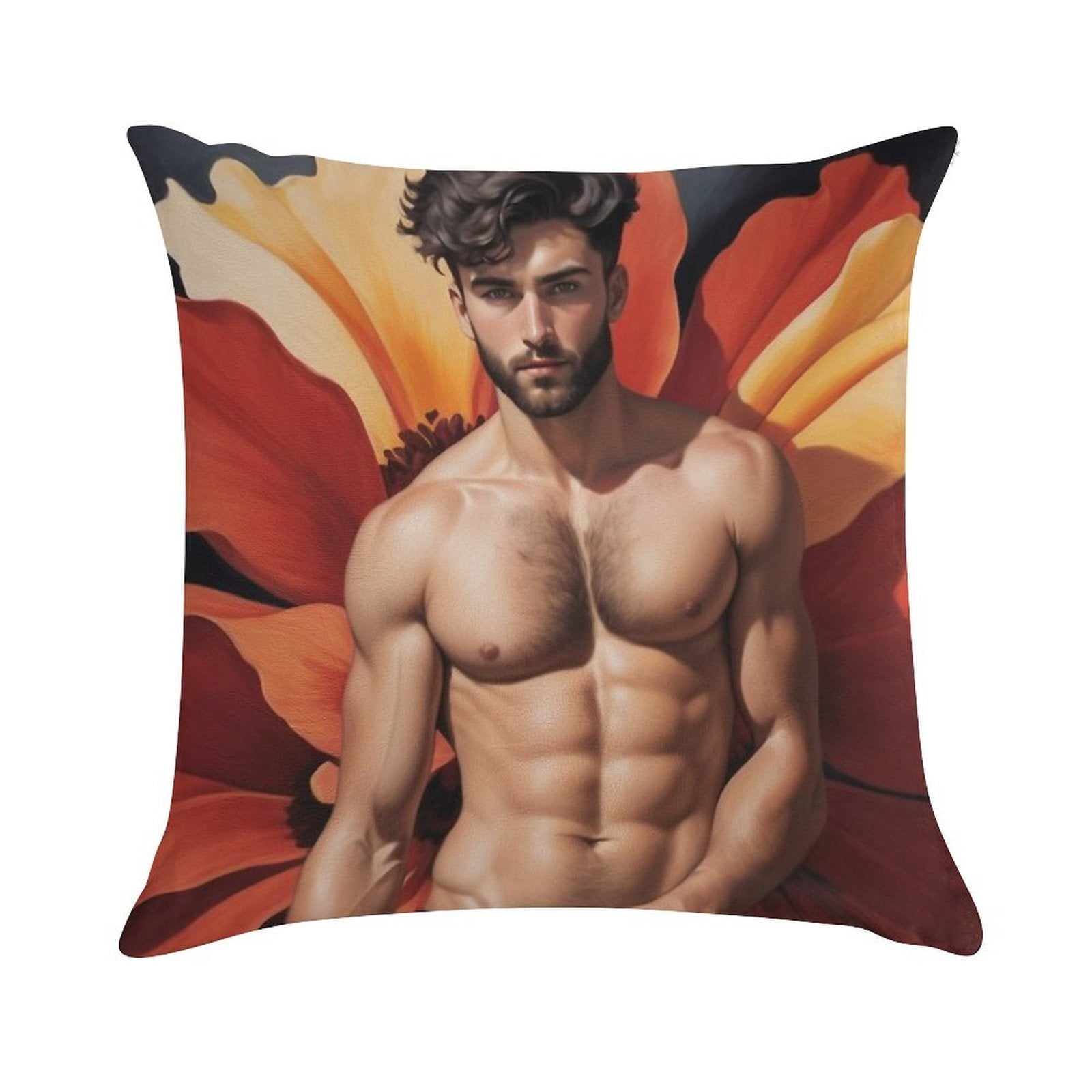 Sexy Guy Portrait Georgia O'Keeffe Inspired Background 2 Soft Short Plush Fabric Throw Pillow