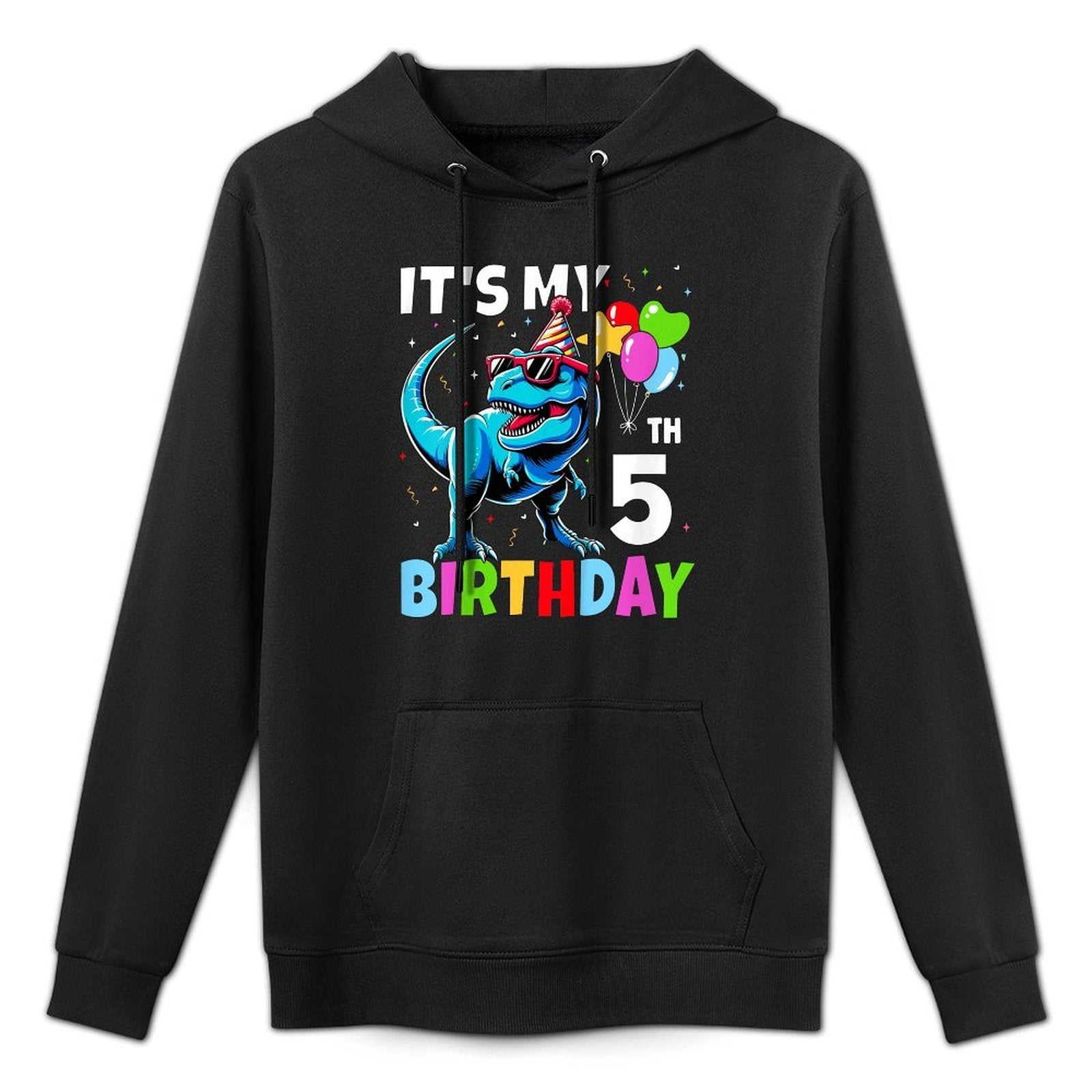 Kids 5th Birthday Boy 5yr Five 5 Year Old Dinosaur T-Rex Cotton-Polyester Blend Hoodie