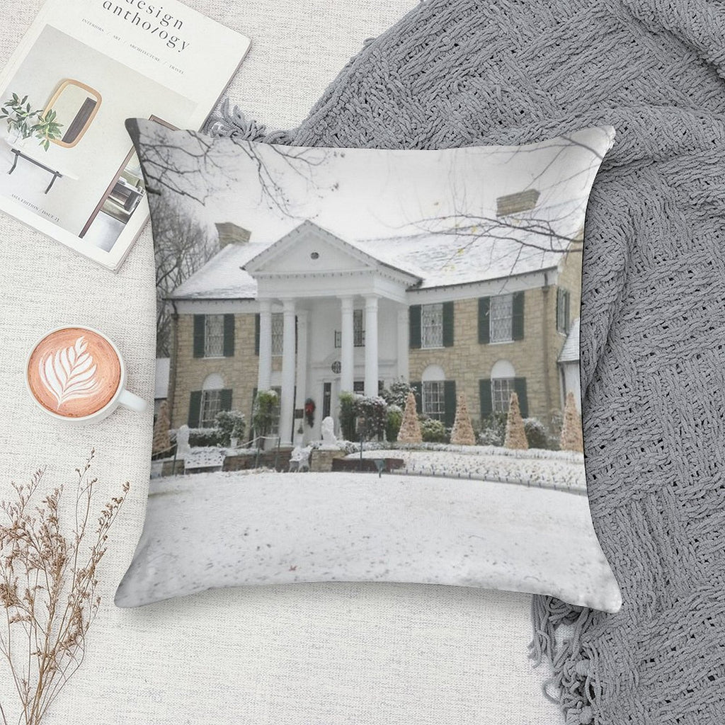 Elvis Presley Graceland in The Snow Soft Skin-Friendly Throw Pillow