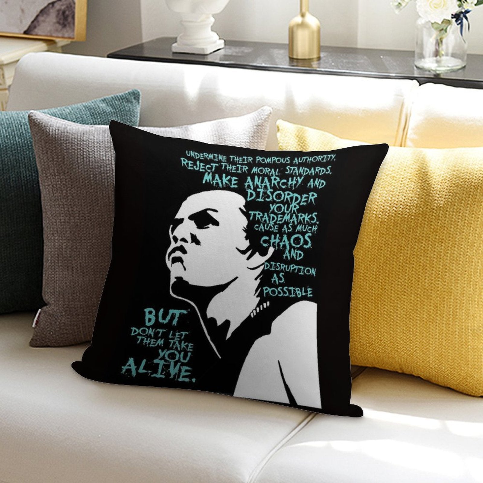 Sid Vicious Dead Or Alive Soft Reinforced Edging Throw Pillow