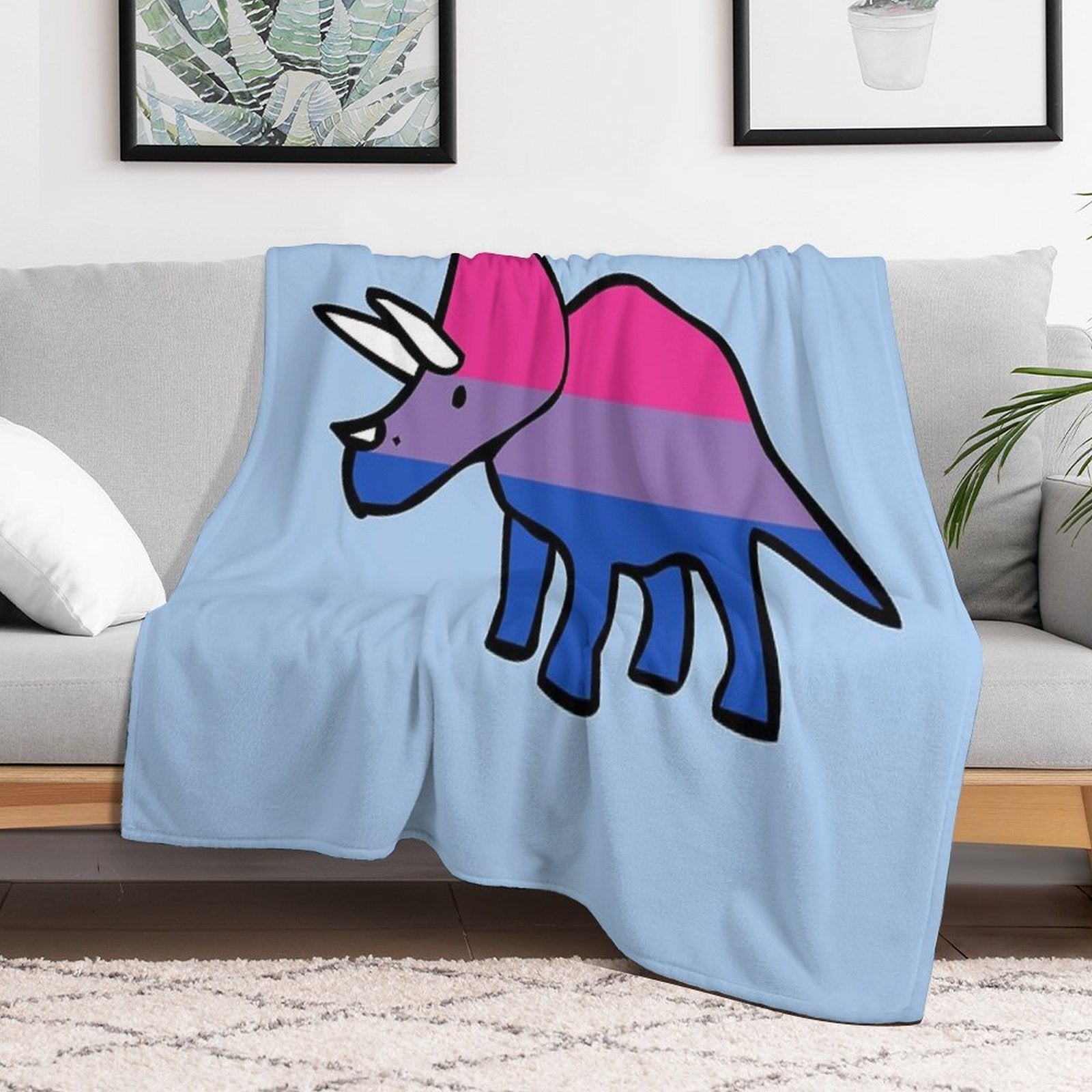 Biceratops (Bisexual Triceratops) Plush Throw Blanket