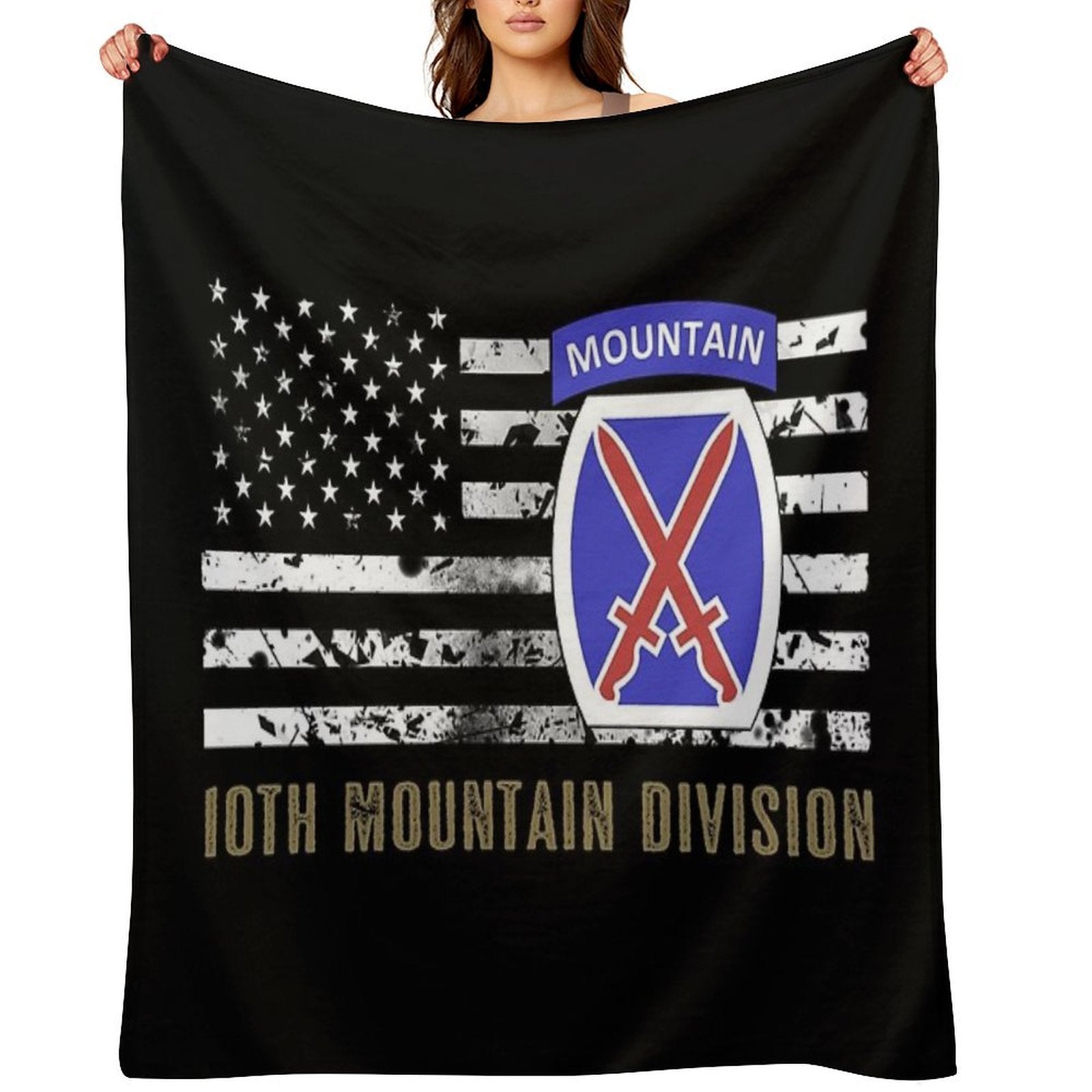 10th Mountain Division (Distressed Flag) Velvety-soft Throw Blanket