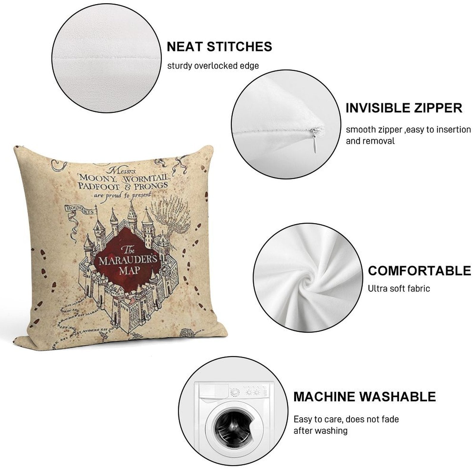 The Marauder’s Map Soft Reinforced Edging Throw Pillow
