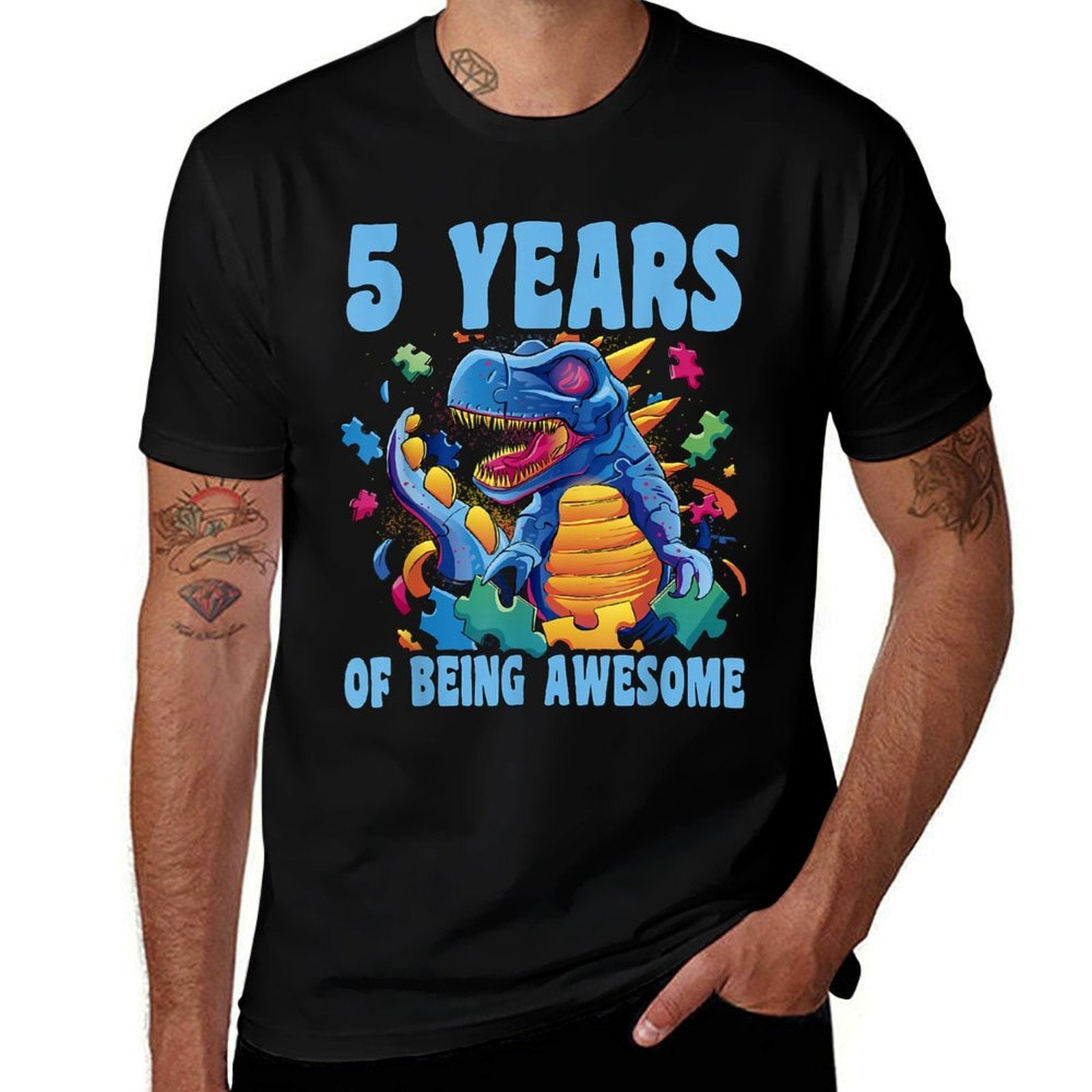 Happy 5 Birthday 5 Year Old Autistic Autism 5th Birthday  Cotton T-Shirt