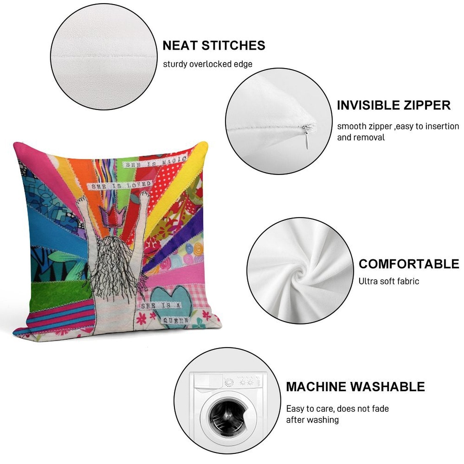 She Is A Queen Soft Washable Throw Pillow