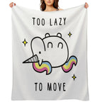 Too Lazy To Move Unicorn T-Shirt Versatility Throw Blanket