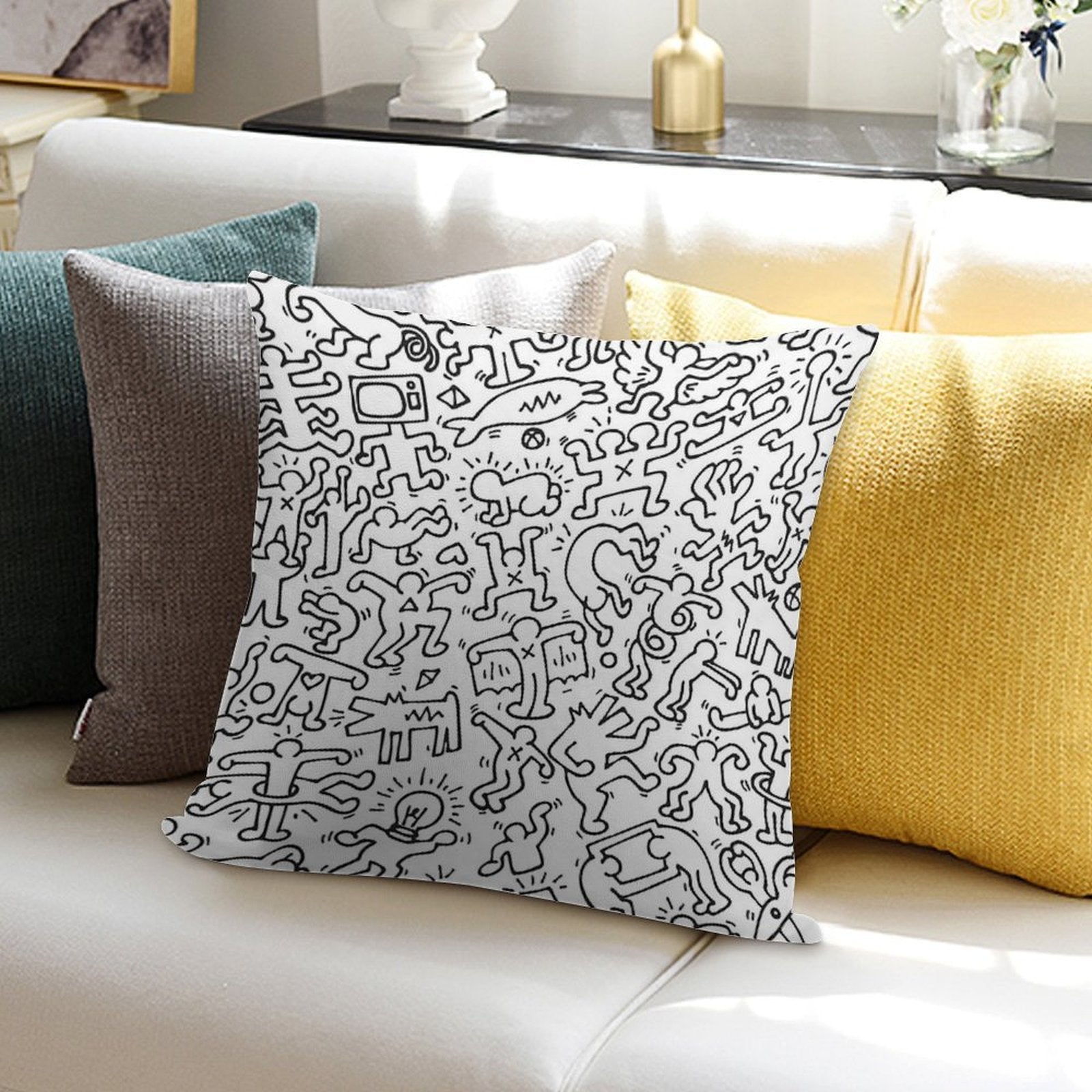 Dance in White Kieth DJ DOG Haring ANIMAL Street Art Soft Style Accent Throw Pillow