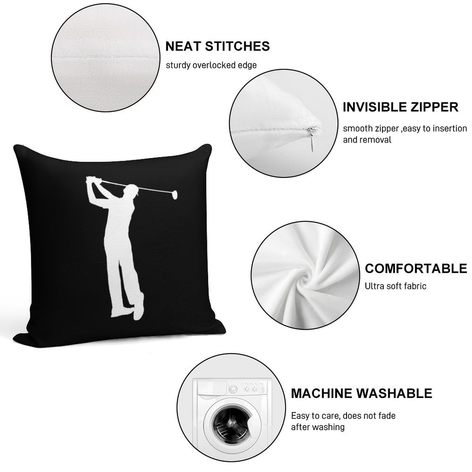 Golfer Soft Durable Construction Throw Pillow