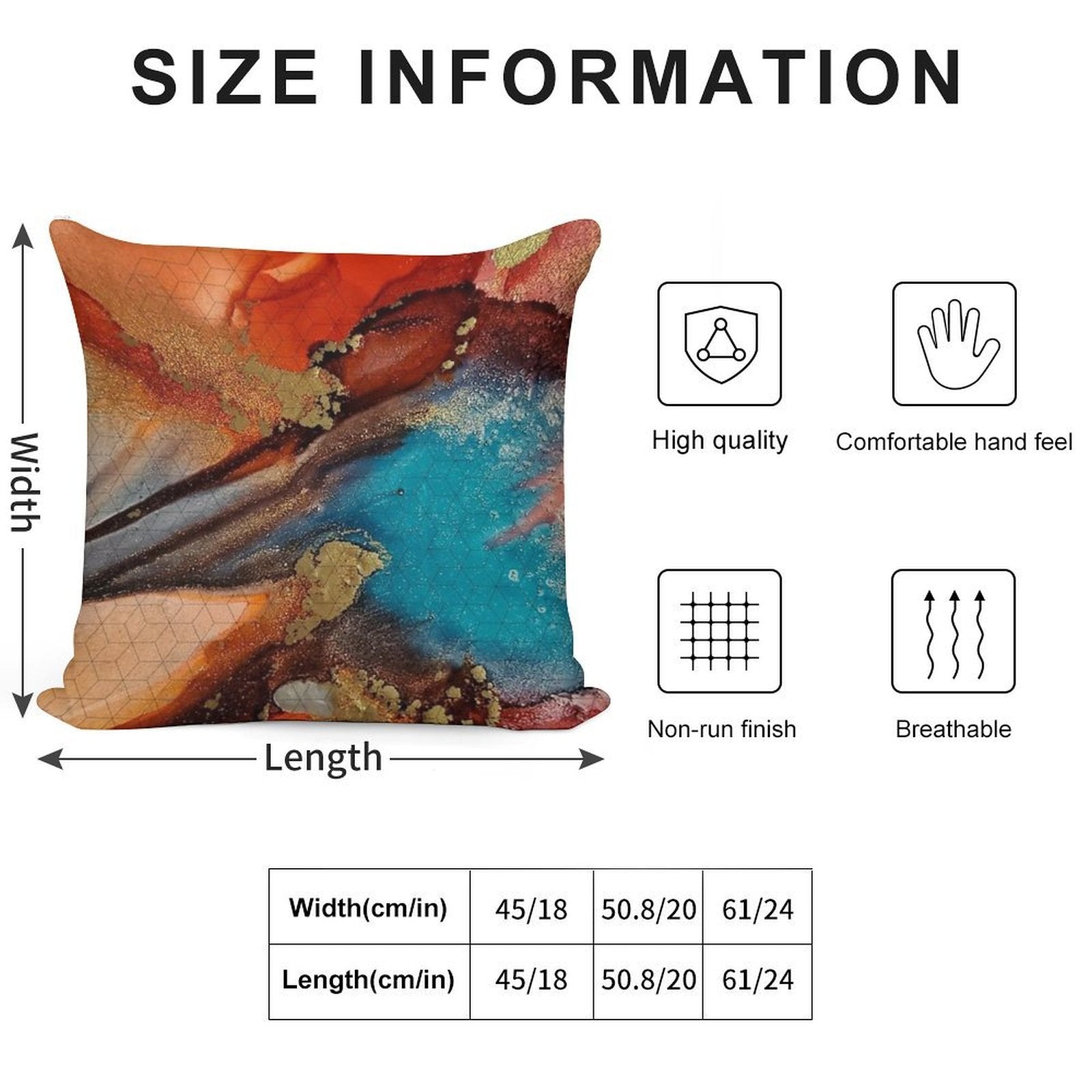 Rust, Aqua Blue, Brown & Gold Metallic  - Fluid Artist - Abstract Modern Art Alcohol Ink Painting Soft Easy Maintenance Throw Pillow