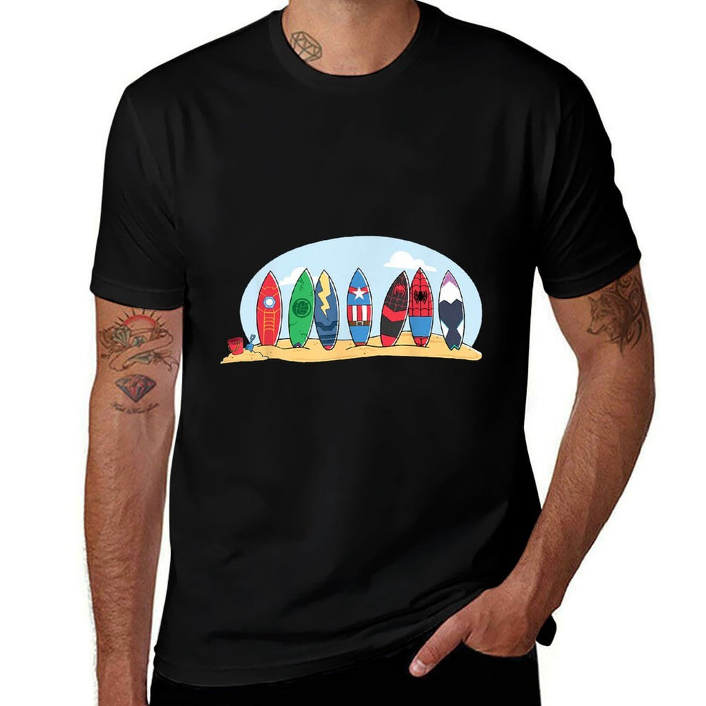 Marvel Avengers Spider-Man Surfboards Summer Beach Vacation  Fade-proof Color T-Shirt