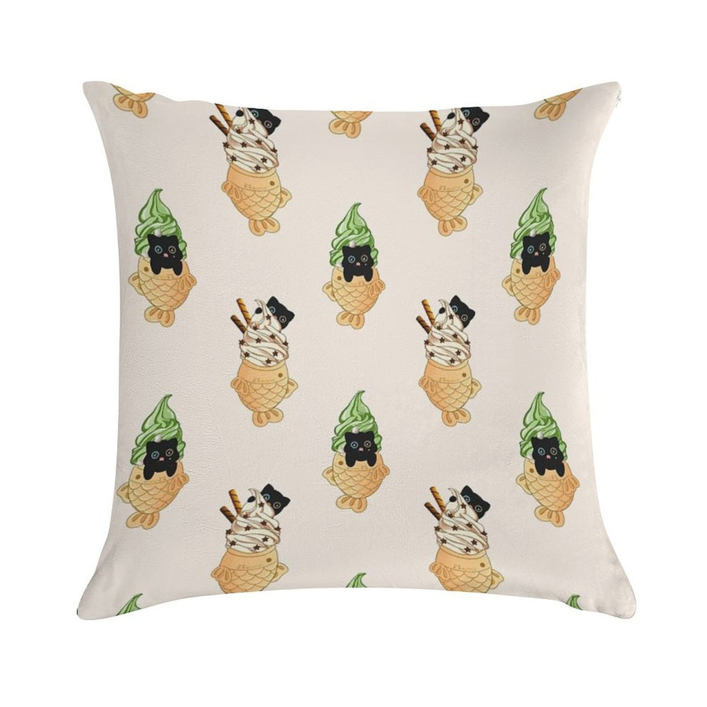 Cute Cat Taiyaki Fish Ice Cream Set Soft Home Decor Throw Pillow