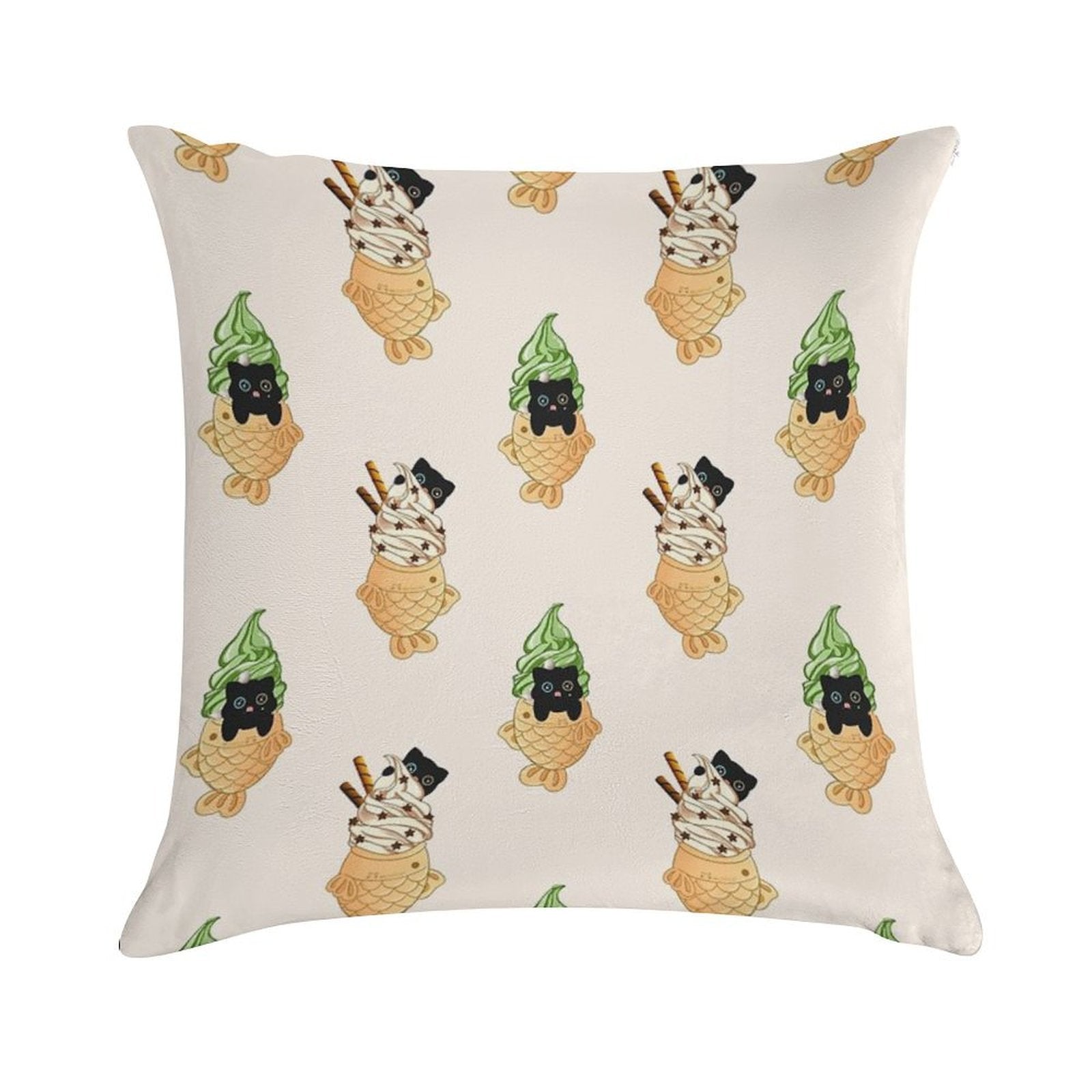 Cute Cat Taiyaki Fish Ice Cream Set Soft Home Decor Throw Pillow