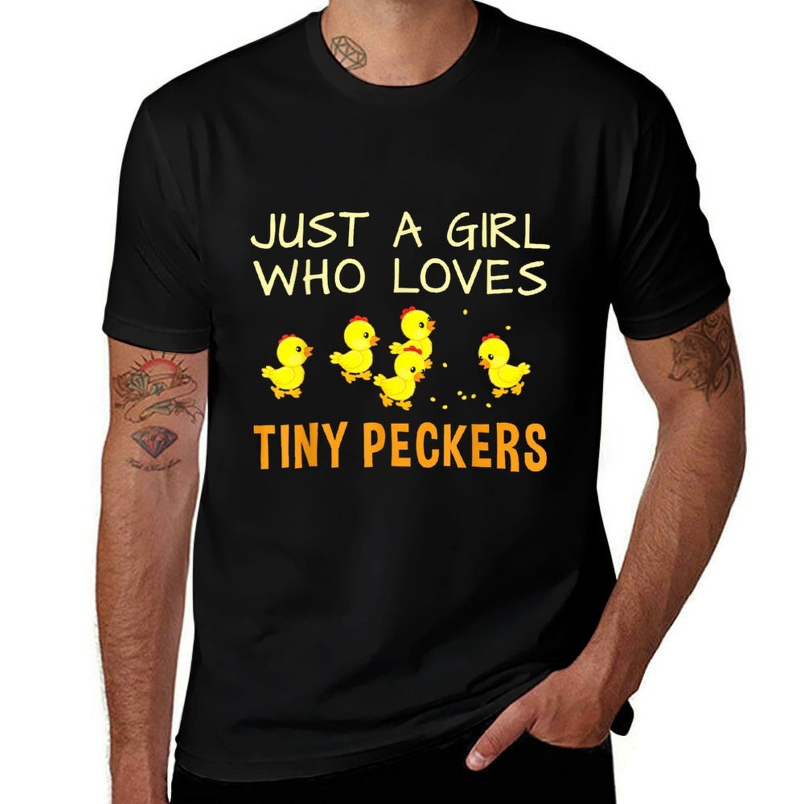 Chicken for Women - Just A Girl Who Loves Tiny Peckers  Rolled Sleeves T-Shirt