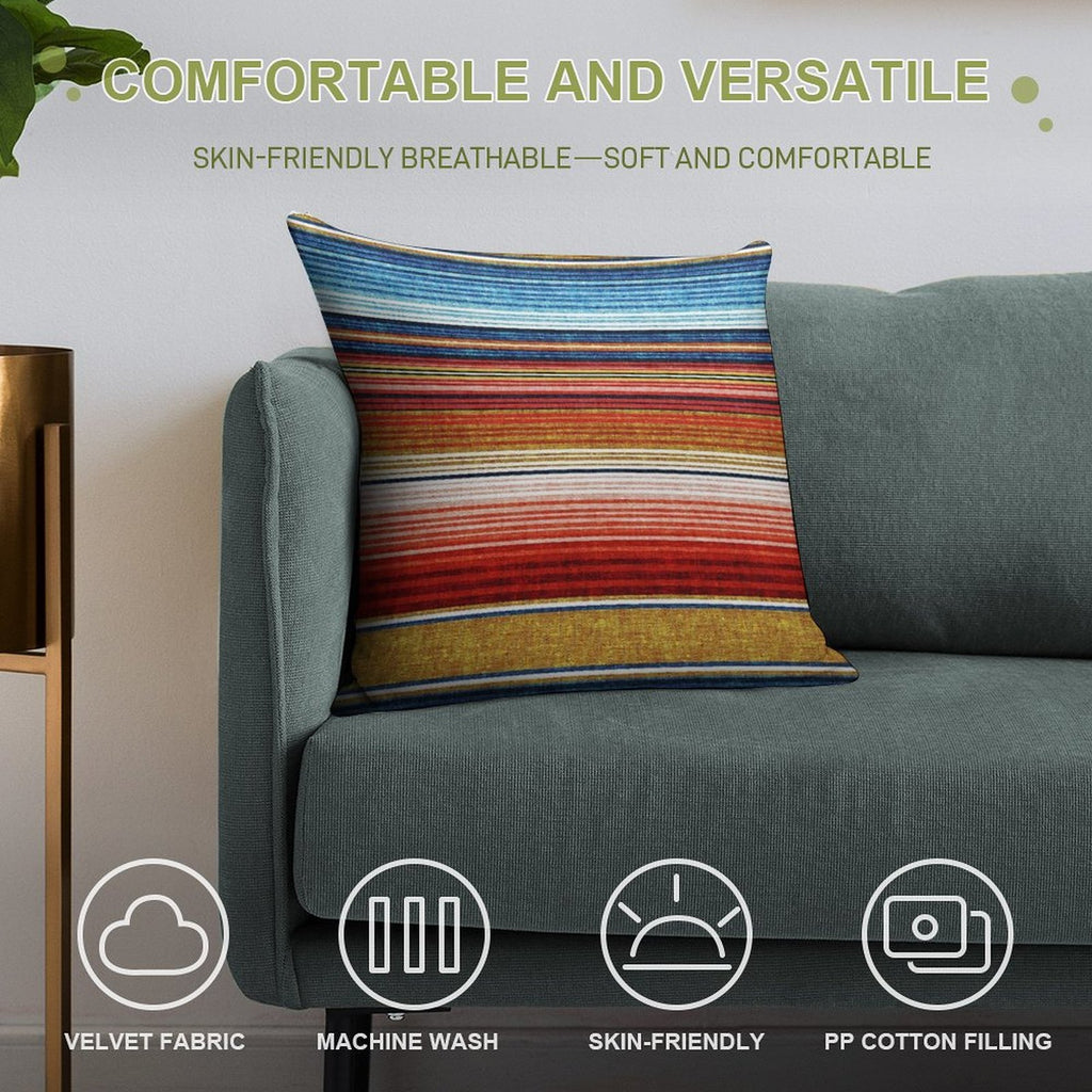 Serape Stripe - Orange And Blue Soft Home Decor Throw Pillow