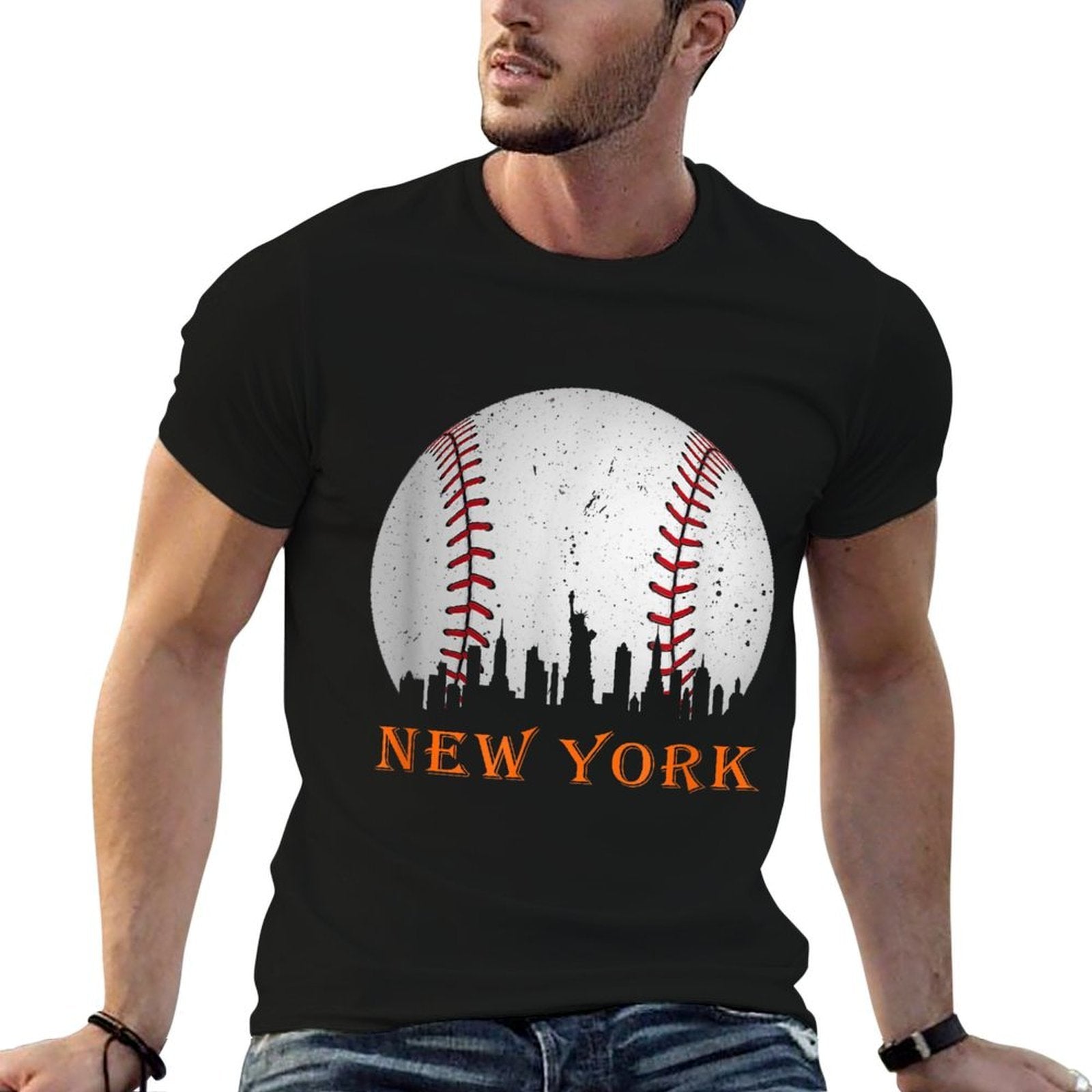 New York NY Skyline Baseball Vintage Met At Gameday  Easy-care T-Shirt