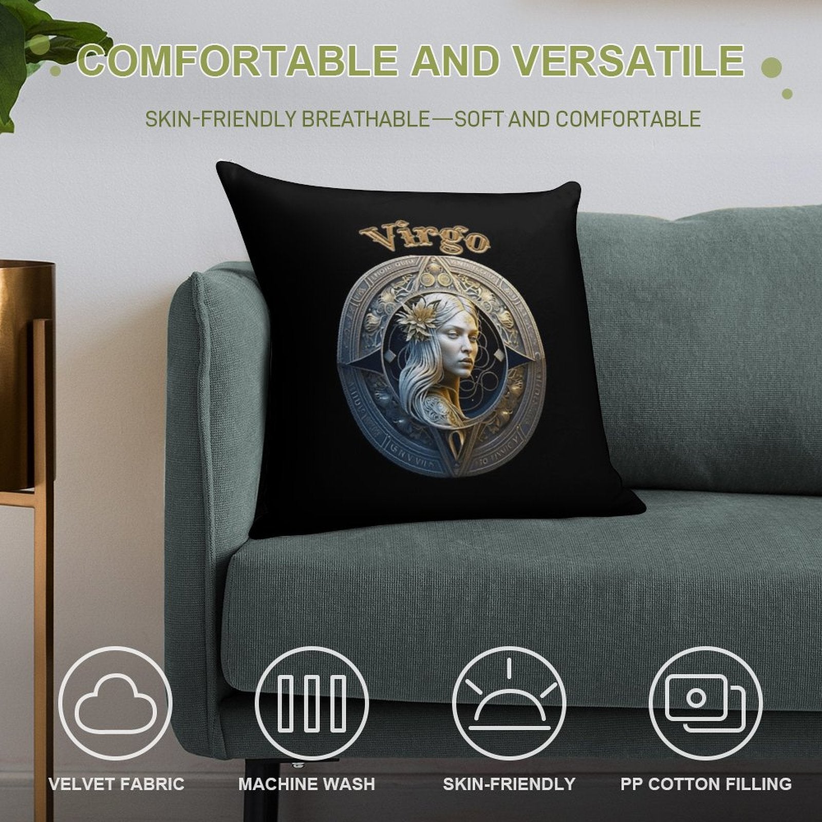 Virgo Zodiac Sign Soft Decorative Cover Throw Pillow