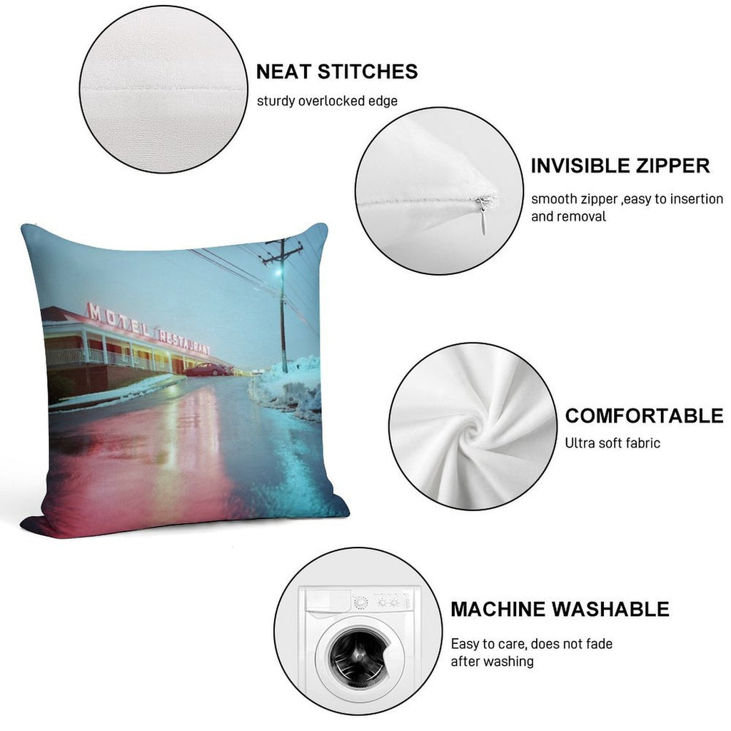 Rainy Motel Lights Soft Skin-Friendly Throw Pillow