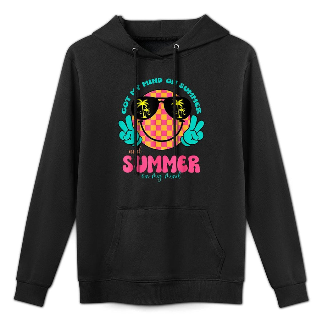 Groovy Happy Face Summer Vibes Got My Mind On Summer Teacher Adjustable Hood Hoodie