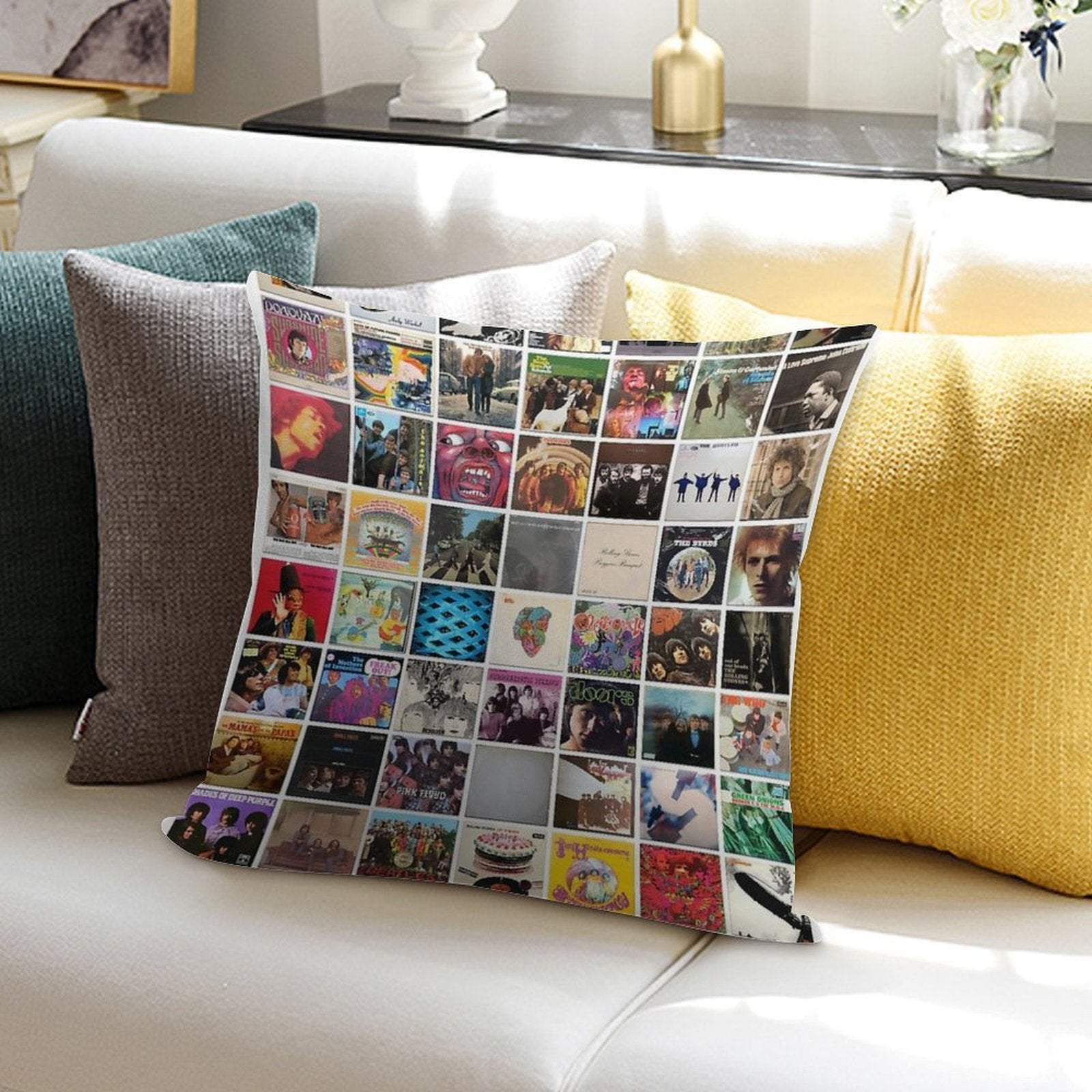 60s Vinyl Covers - 1960s Music - Vintage Cassette Album Cover Art Soft Reinforced Edging Throw Pillow