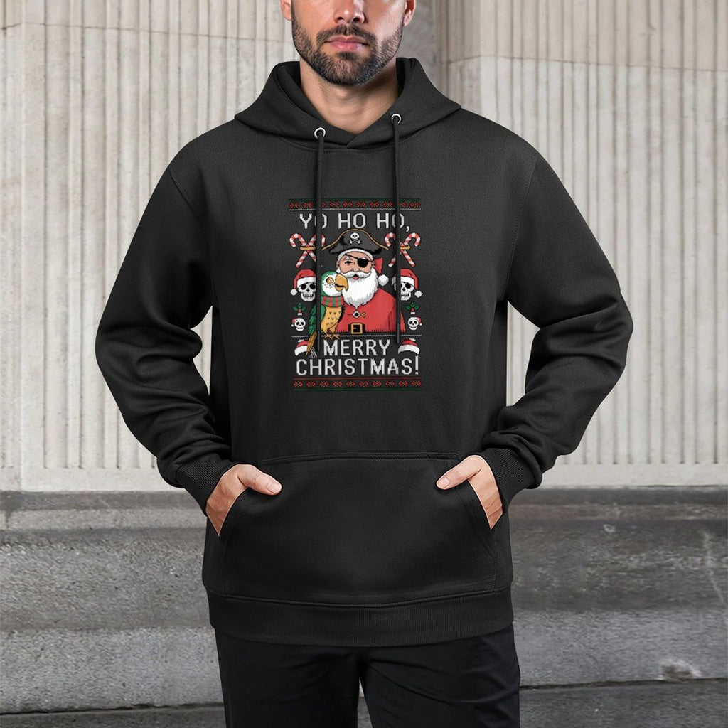 Ugly Christmas Sweater Yo Ho Ho Fun Merry Xmas Santa Pirate Shape Retention Hoodie