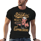 Old Row Smokin Meats And Clapping Cheeks Funny  Easy-care T-Shirt