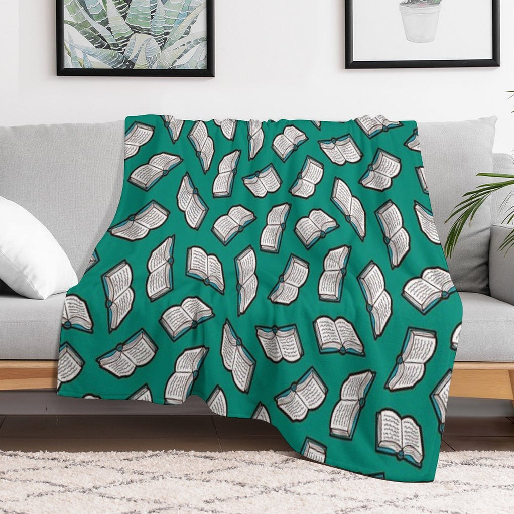 Bookish Reading Pattern in Jade Sustainable Throw Blanket