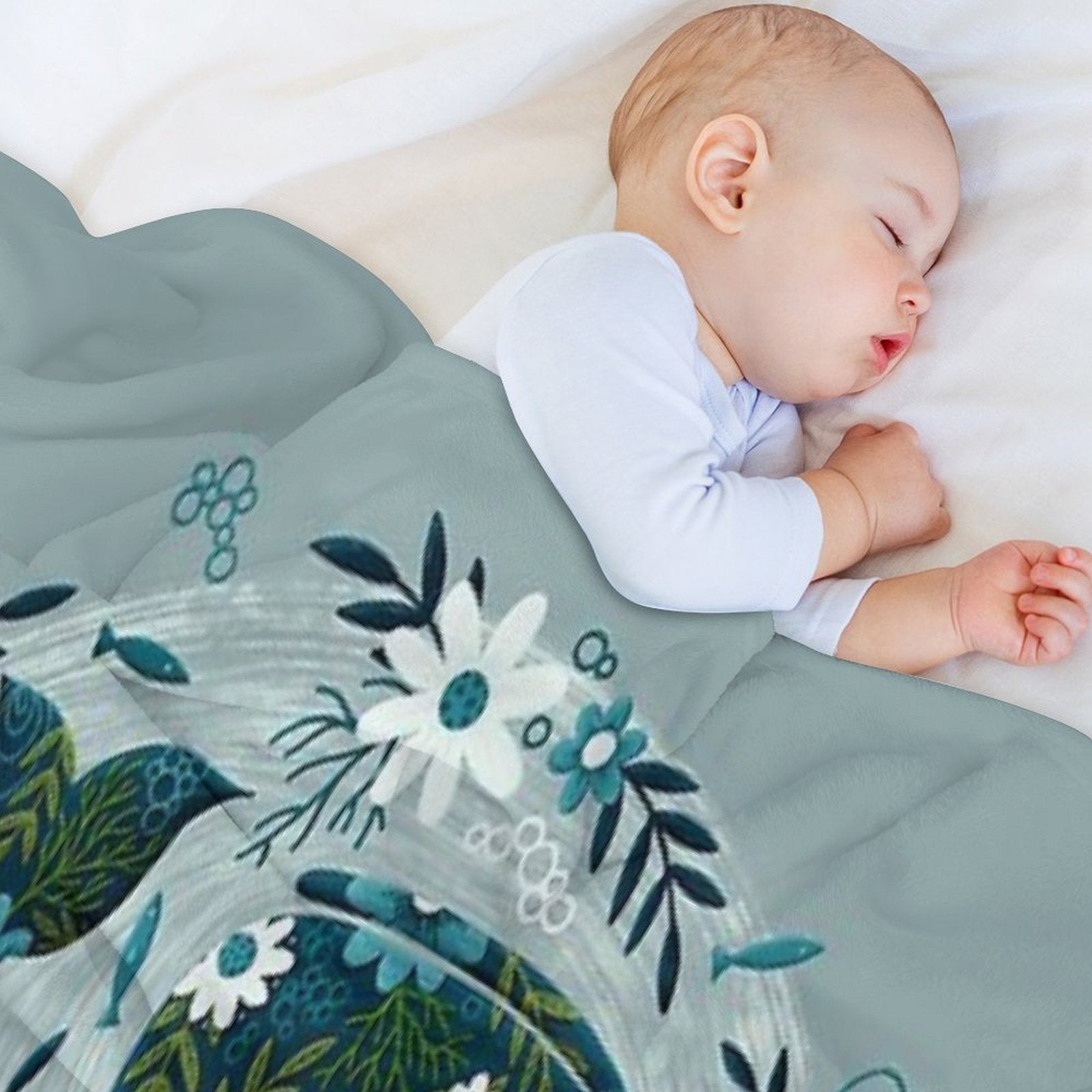 Pretty Floral Whales Circle in Blues And Greens Multi-functional Throw Blanket