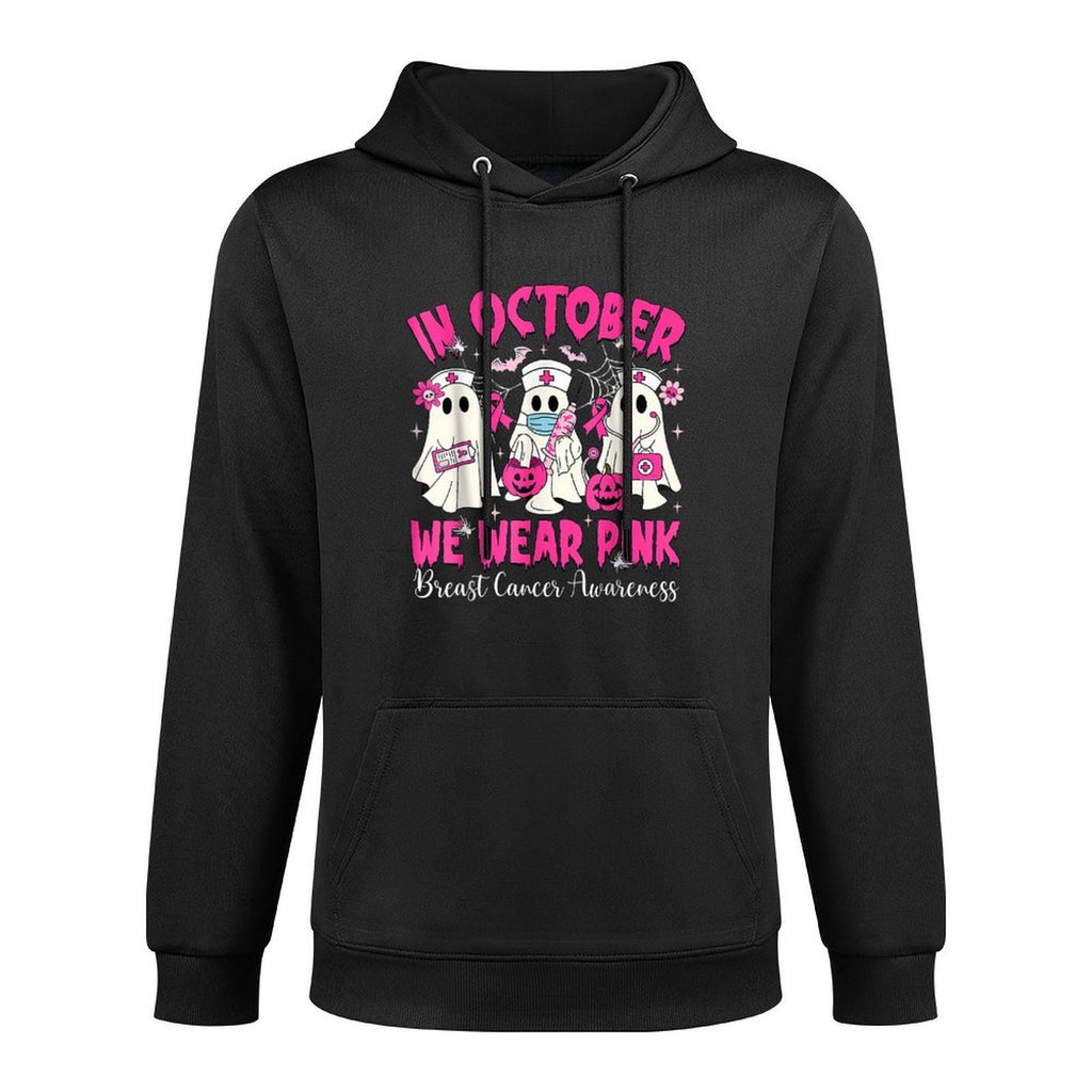 In October We Wear Pink Nurse Ghost Halloween Breast Cancer Easy Care Hoodie